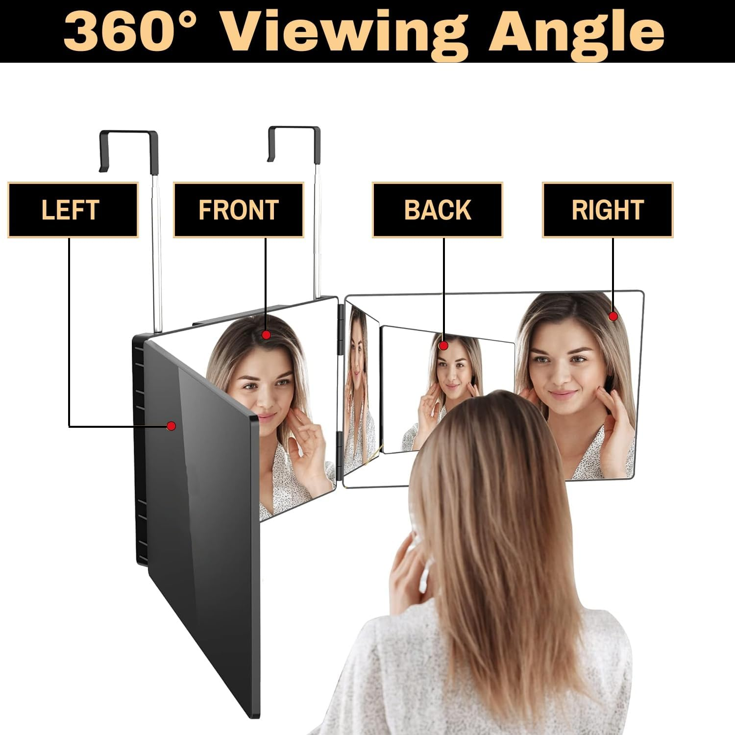Armour Fit 3 Way Mirror, 360&deg; Adjustable & Foldable Mirror, Portable Trifold Mirror with Height Adjustable Hooks for Hair Styling, Cutting, Colouring, Makeup & Shaving image number 1