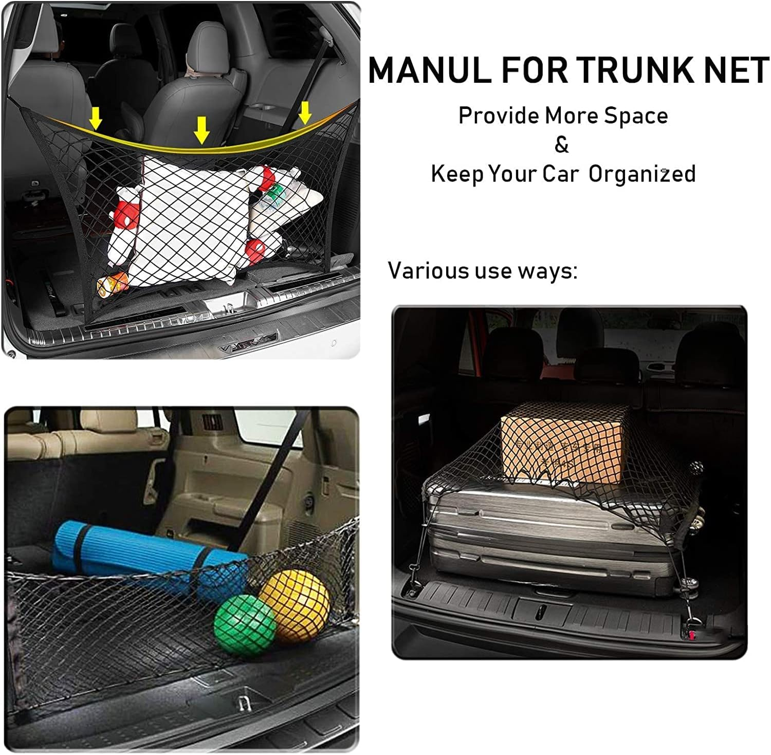 Car Rear Cargo Net, Heavy Duty Cargo Net Stretchable, Adjustable Elastic Storage Organizer Net, Trunk Cargo Storage Net with Hooks, Universal Fit for Car, Vehicle, SUV (35.4"X15.8") image number 3