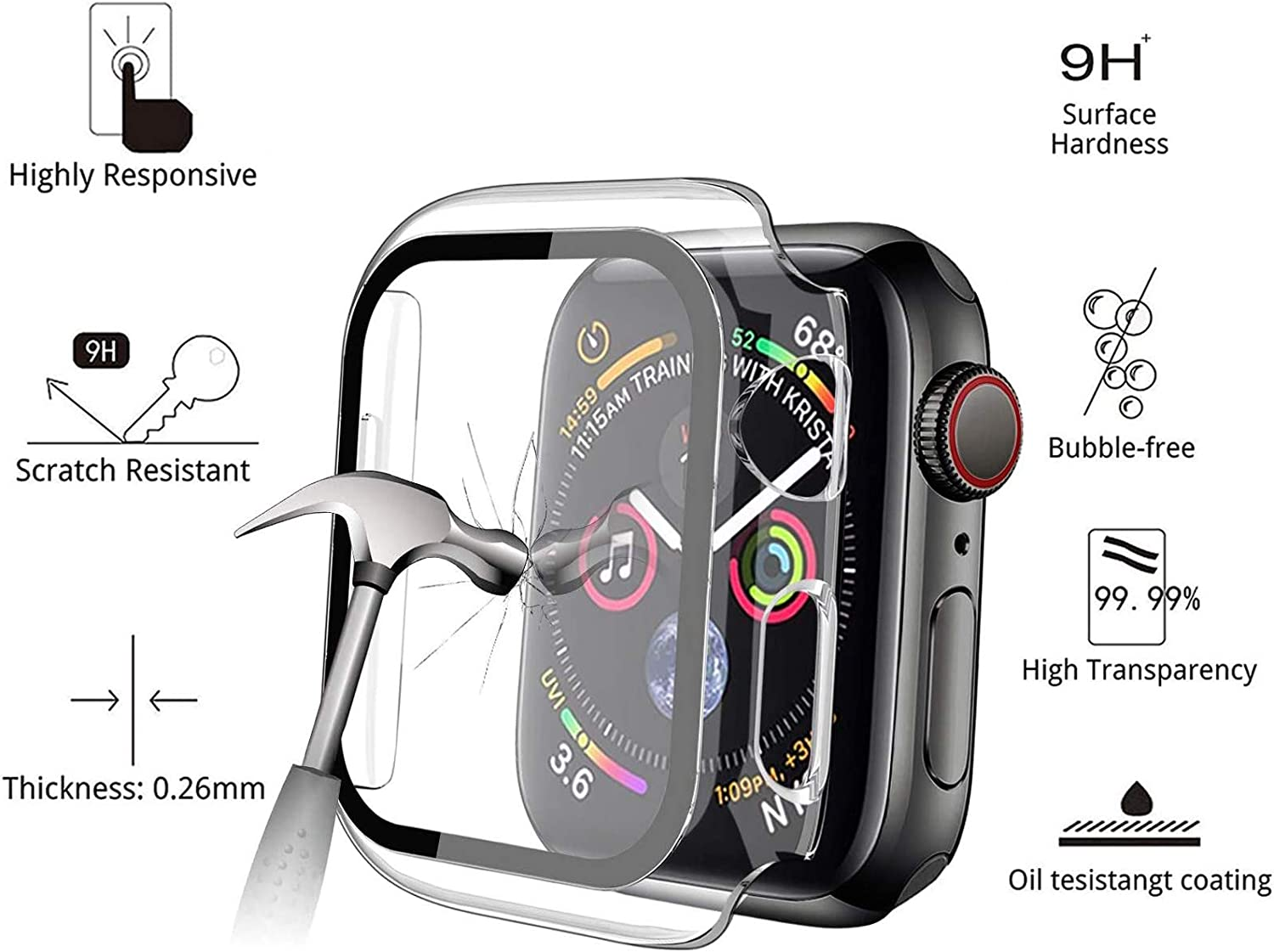 HEYUS [3 Pack] Hard PC Case for Apple Watch Case Series 6 SE Series 5 Series 4 44Mm with Tempered Glass Screen Protector, Full Hard Ultra-Thin Scratch Resistant Bumper Protective Cover for Iwatch Accessories image number 1