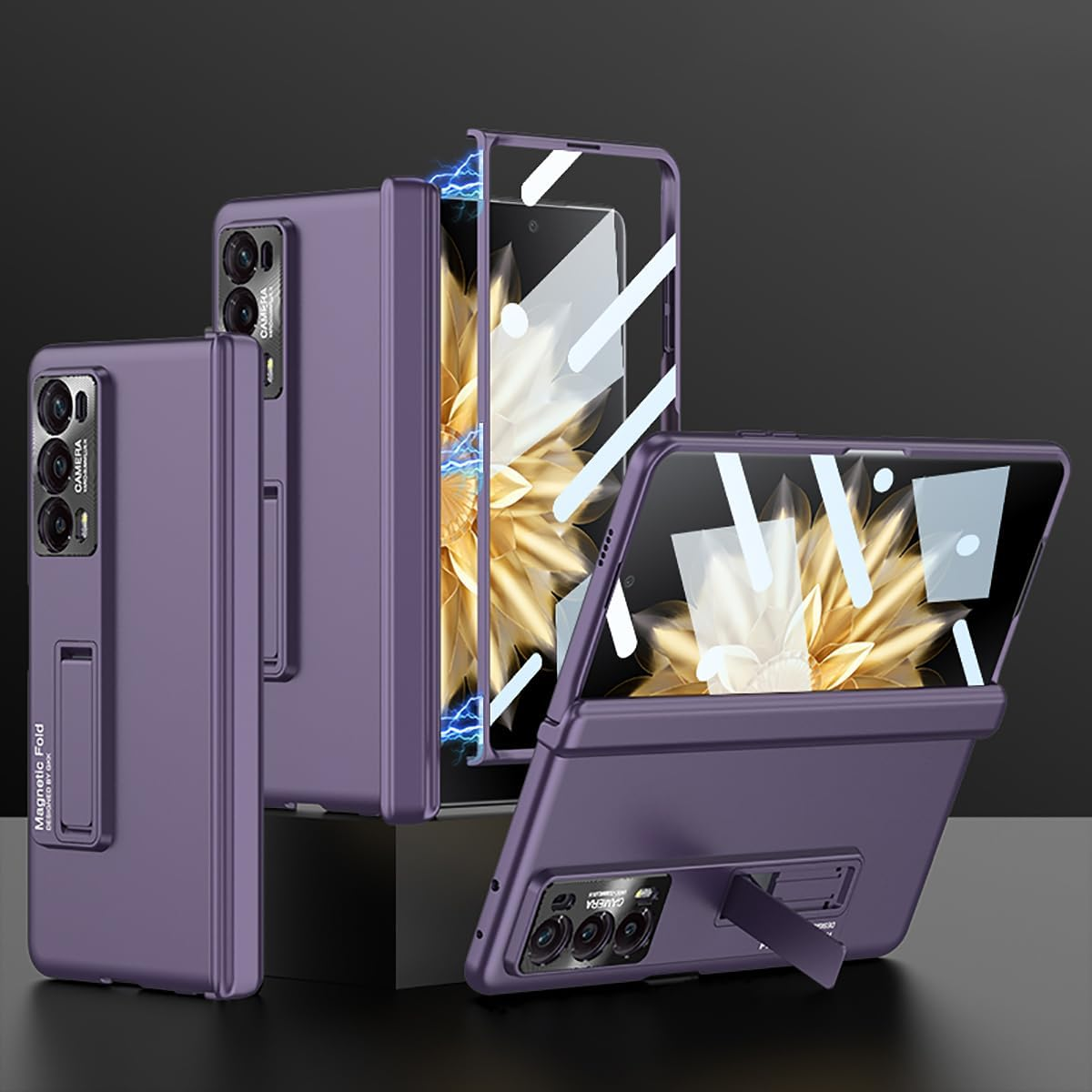 COQUE Honor Magic V2 Case with Tempered Film,Hinged Folding All-Inclusive Shell,Folding Phone Cover for Honor Magic V2-Black, AI009