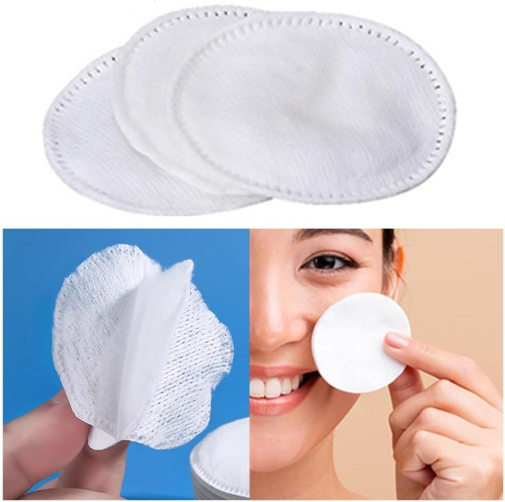 Three-Layer Cotton Makeup Remover Pads, Soft Absorbent Facial Cleansing Rounds, White, 300 Pieces