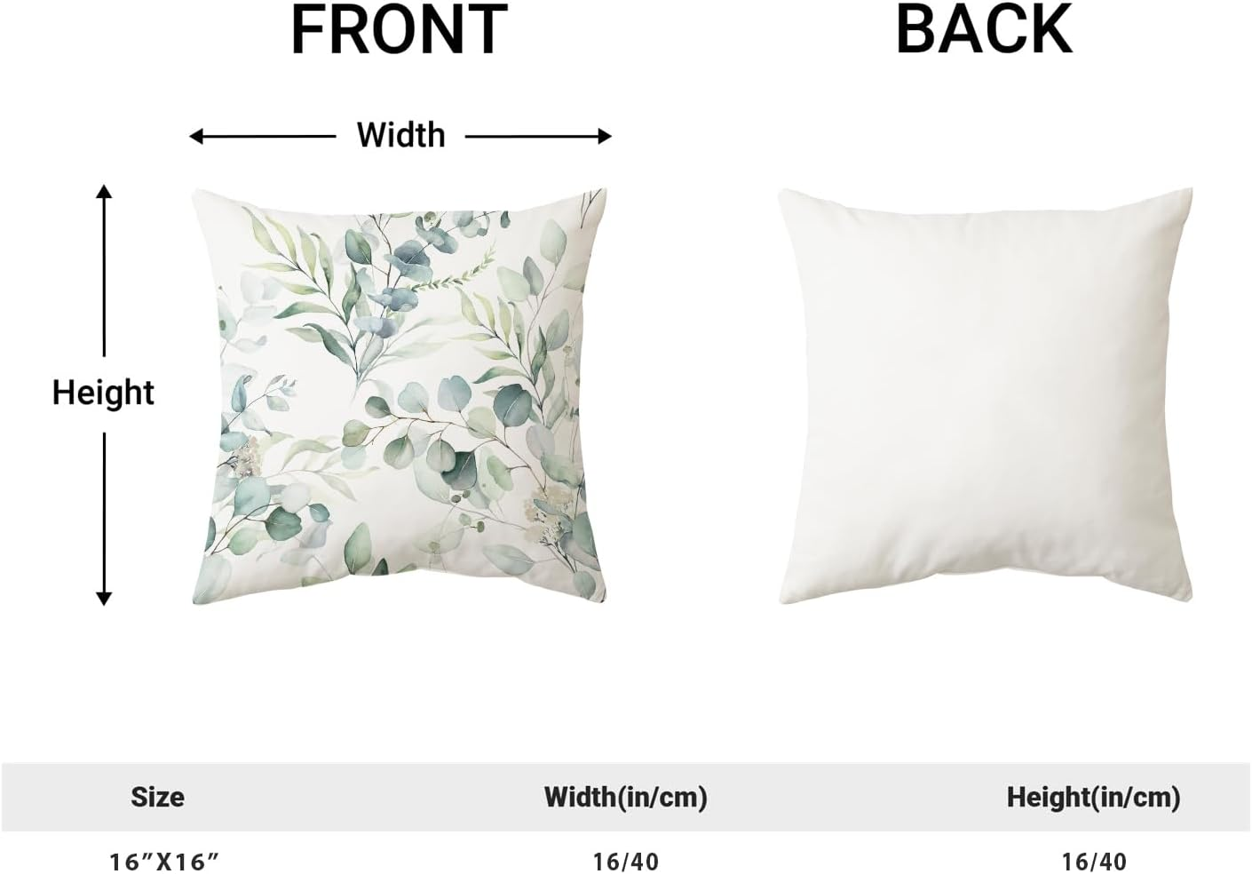 AEIOAE Spring Sage Green Pillow Covers 16X16 Inch Set of 2,Watercolor Eucalyptus Floral Throw Pillows Case,Seafoam Leaves Print Square Cushion Outdoor Leaf Decor for Home Sofa Bed (ZHH121001) image number 2
