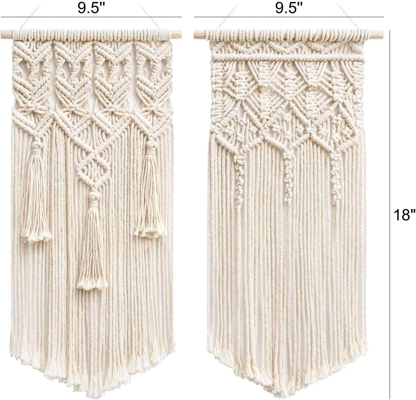Mkouo 2 X Macrame Woven Wall Hangings, Boho Chic Bohemian Home Geometric Art Decor - Beautiful Home Dorm Room Decoration, Small Size 45.7 Cm (L X W) image number 5