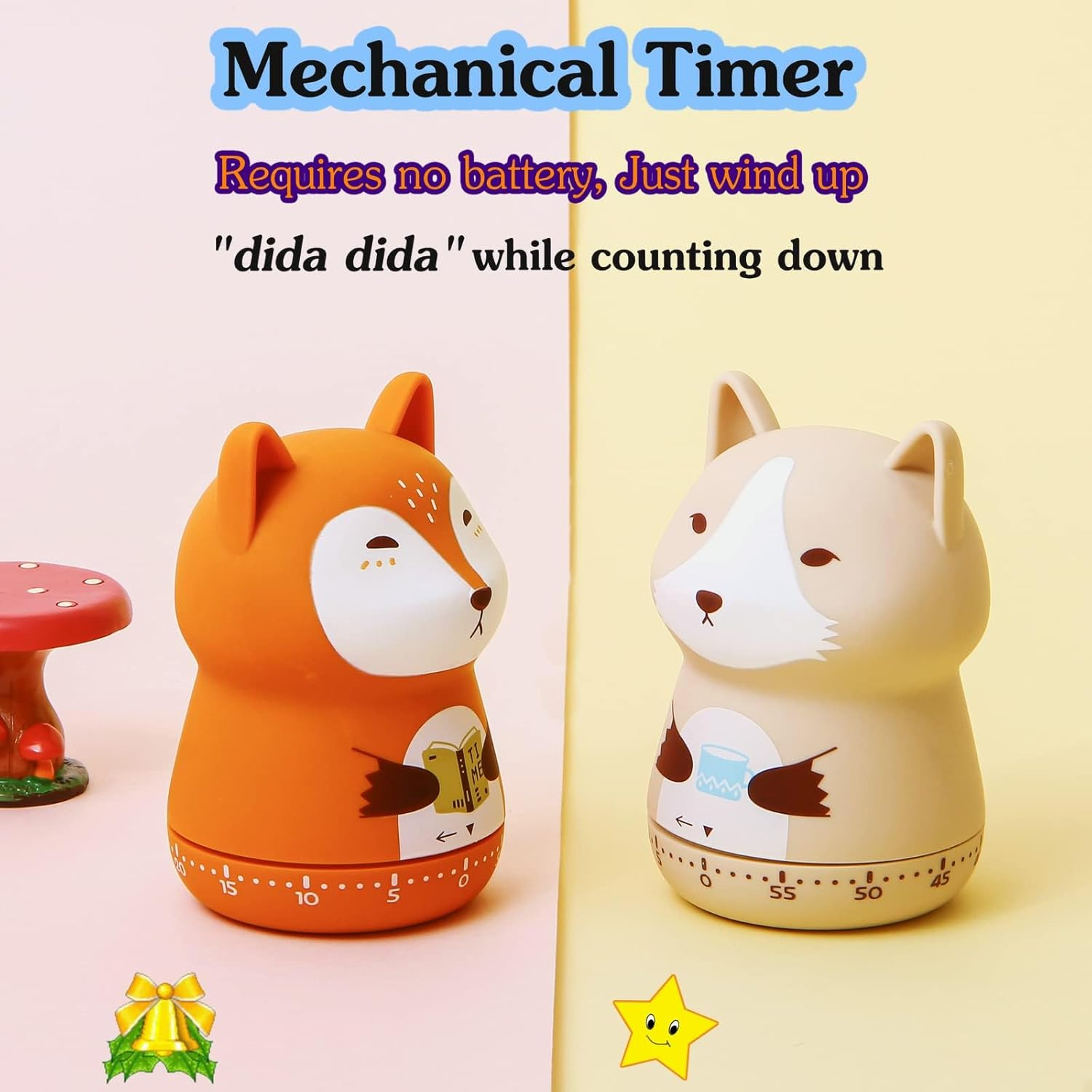 Mechanical Kitchen Timer, Cute Animal Timer for Kids, Wind up 60 Minutes Manual Countdown Timer for Classroom, Home, Study and Cooking image number 2