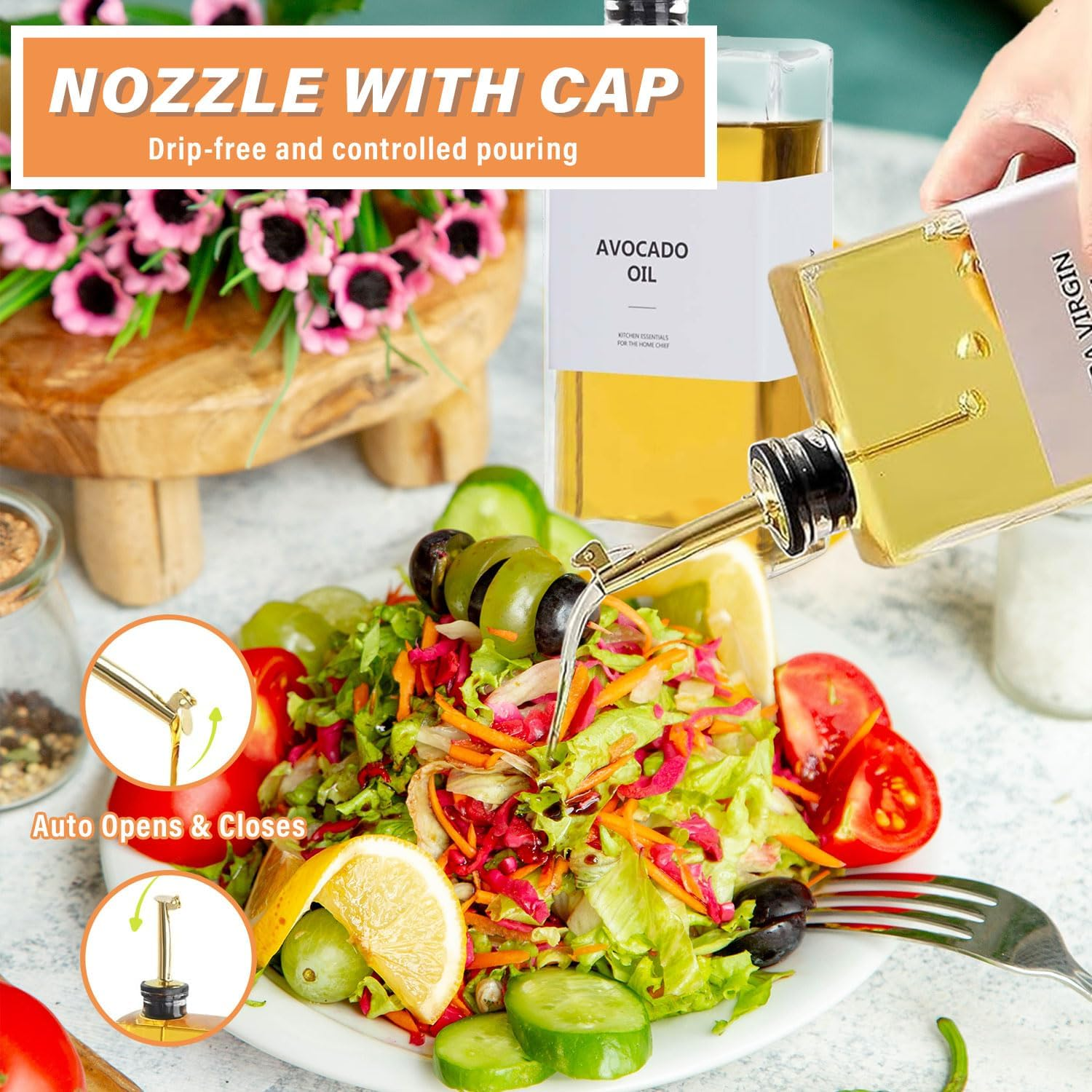 4 Pcs Olive Oil Dispenser, 500Ml/16.9 Oz Oil Bottle, Sauce Bottle, Coffee Syrup Dispenser, Includes 1 Silicone Funnel, 36 Labels, 1 Cleaning Brush (Gold) image number 4