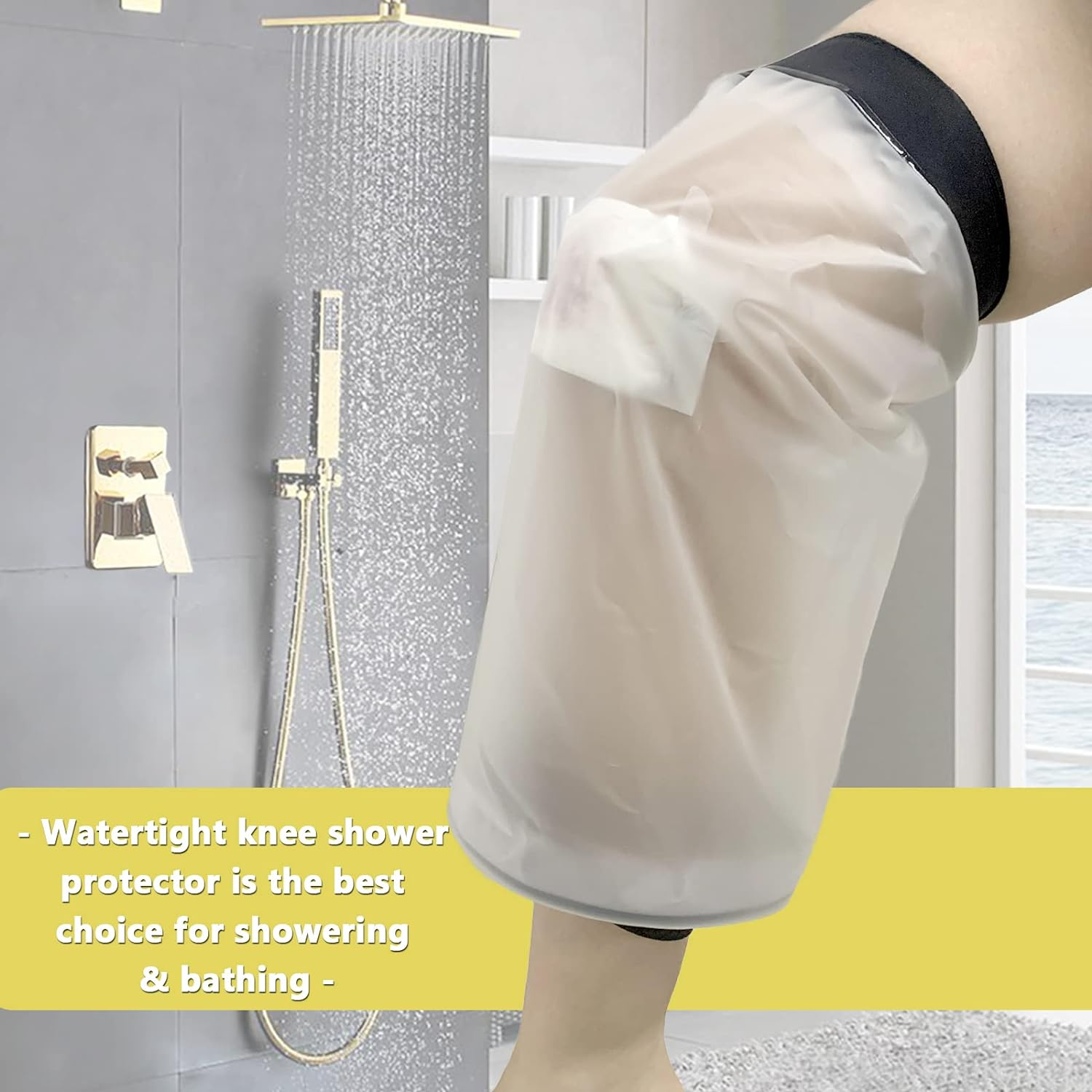 Knee Shower Cover, Adult Waterproof TPU Shower & Bath Bandage and Cast Protector for Knee Watertight Protection to Broken Knee Wound, Burns 100% Reusable(Black) image number 6