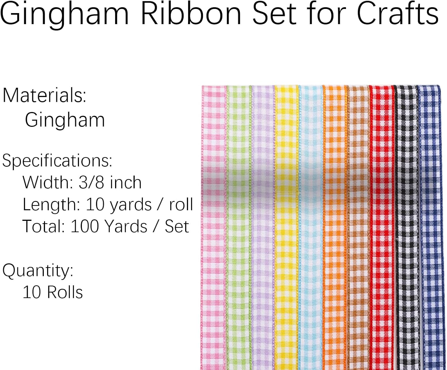 WRAPLA 10 Rolls Gingham Ribbon Set - 10Mm Wide 9M/Roll Easter Craft Ribbon for Gift Wrapping, Wedding Decorations, Hair Accessories & Aussie Florist Supplies (3/8" X10Yd) image number 4