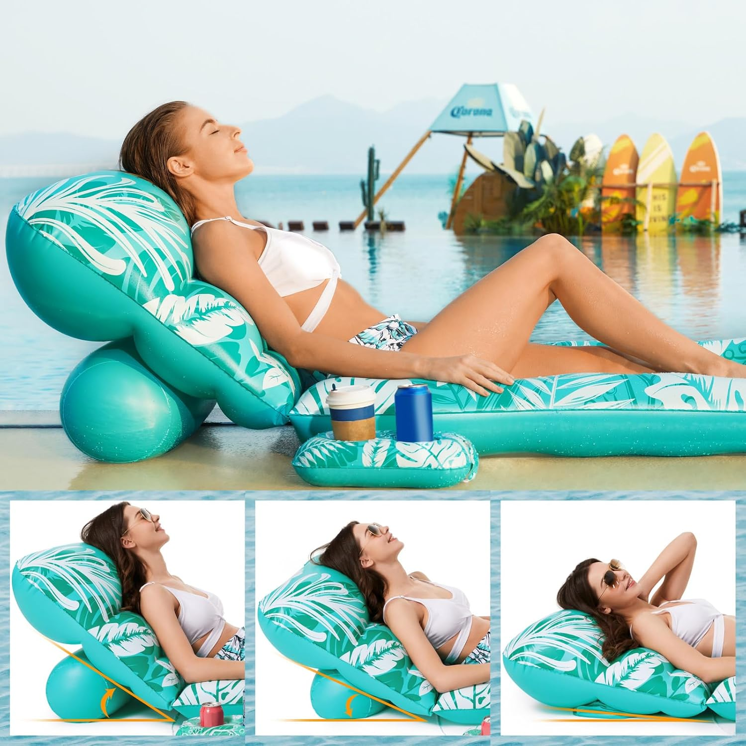 Jasonwell Inflatable Pool Float Adult - Pool Floaties Lounger Floats Rafts Floating Chair W Adjustable Backrest Cup Holders Water Floaty Pool Lake Lounge Tanning Float Beach Party Toys Adults Kids image number 1