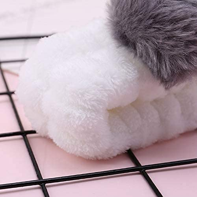2Pcs Cute Panda Ear Headband Soft Elastic Coral Fleece Hair Band with Pompons for Ladies Fashion(Black Ear and Grey Ear) image number 6