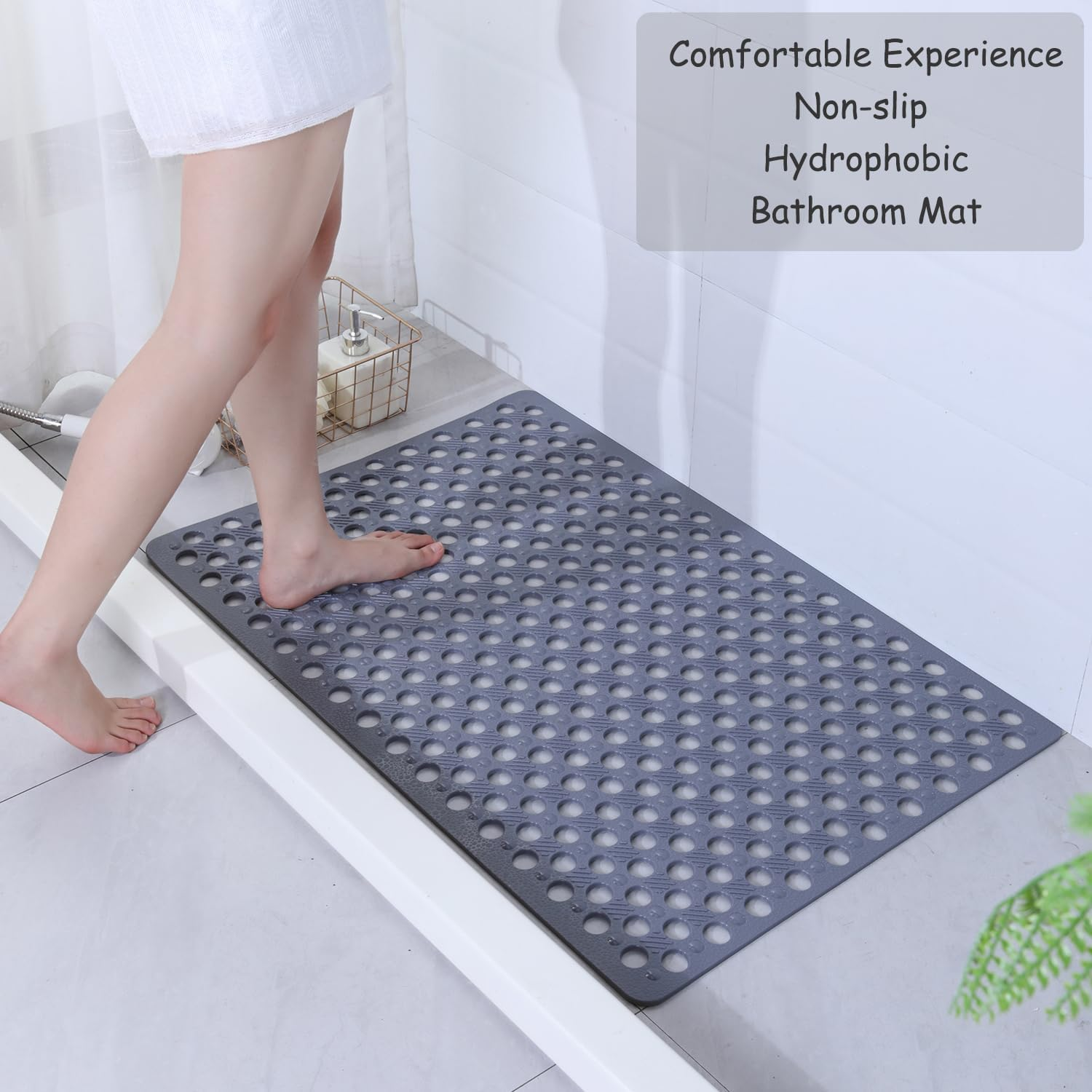 Mumoo Bear 75X43Cm Nonslip Bath Tub Shower Mat with Suction Cups, Extra Soft TPE Bath Mat for Kids, Bathtub Bathroom Mats, Machine Washable, Smooth/Non-Textured Tubs Only-Grey image number 3