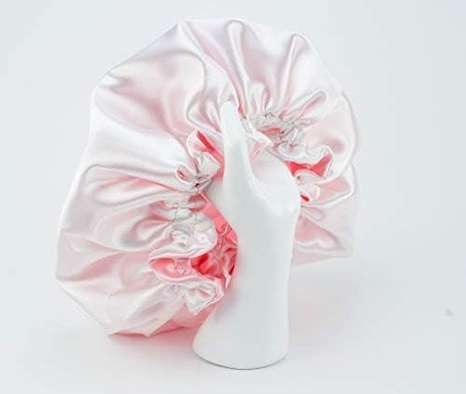 Handmade Fully Reversible Luxuries Pure Satin Hair Bonnet Satin Sleep Cap Safe for All Hair Types - Most Beneficial Hair Care Product Available Pink 2020 (LARGE) image number 1