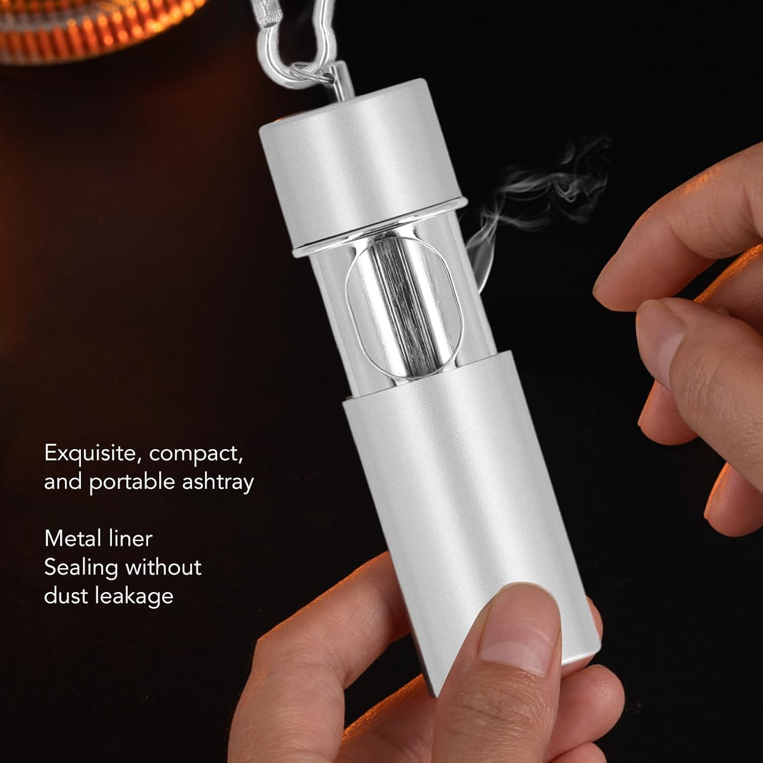Portable Mini Ashtray Keychain, Exquisite Mini Portable Pocket Ashtray for Car for Cigarettes (Silver)