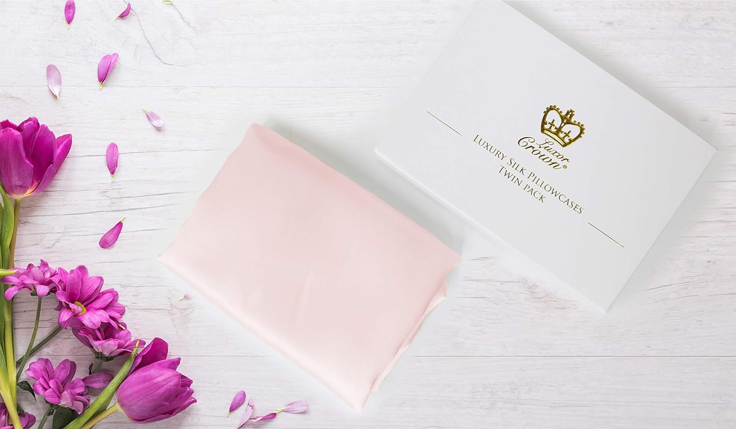 Luxor Crown Set of 2 Mulberry Silk Standard Pillowcases (White)