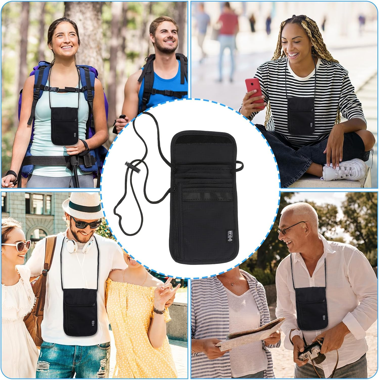 Hpmjz Neck Pouch with RFID Protection Anti-Theft Unisex Travel Purse Waterproof Shoulder Bag Soft Hidden Chest Pocket for Passport Credit Cards Smartphone Coins Documents Accessories image number 2