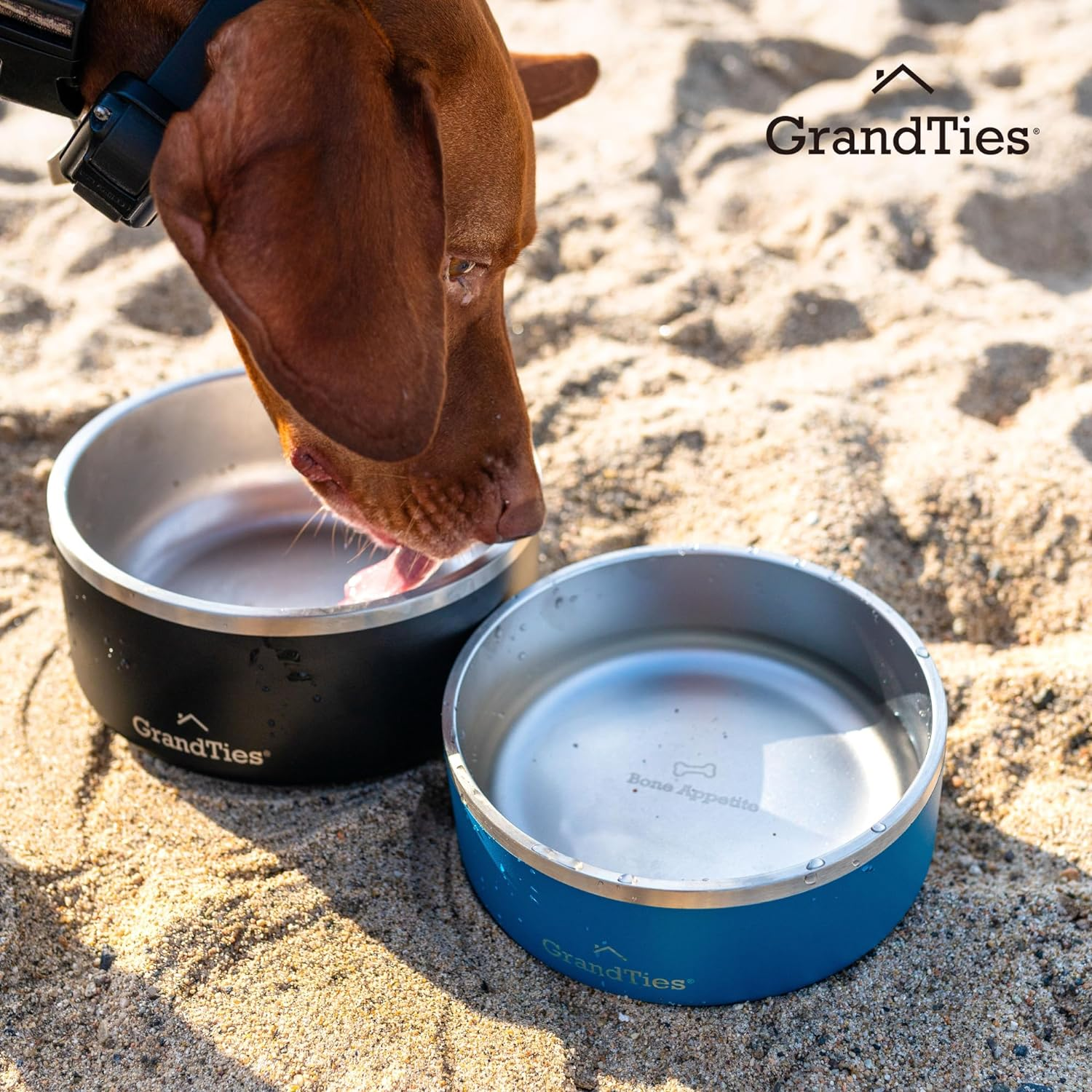 Grandties Stainless Steel Dog Bowl | Engraved Reusable Bpa-Free Insulated Cat & Dog Bowls | Large Heavy Duty Non Skid Spill Proof Dog Bowl | Outdoor Dog Water Bowl (Cobalt Blue, 64Oz) image number 3