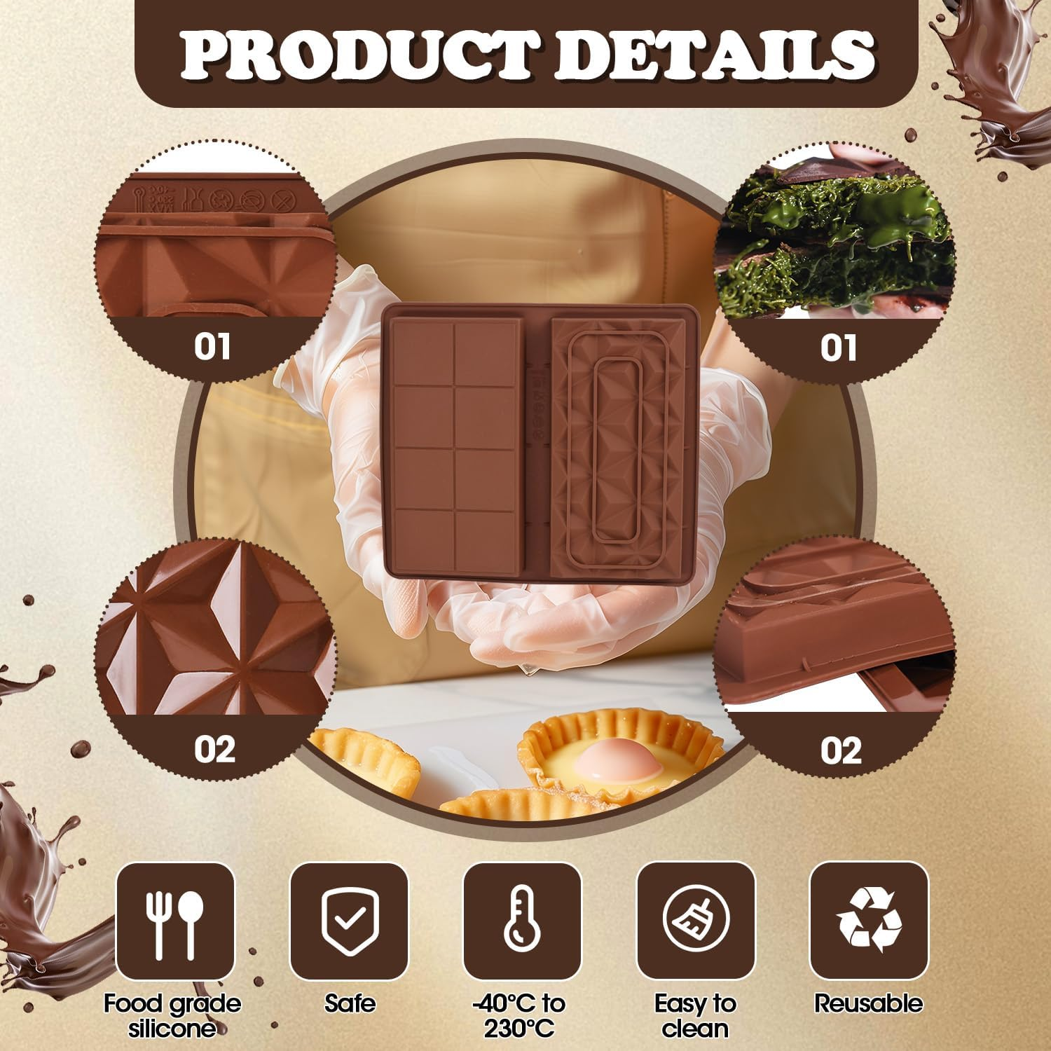 We Make Hope 3 PCS Diamond Chocolate Moulds, Silicone Large Thick Silicone Molds, Deep Dubai Chocolate Molds for DIY Praline Baking, Holiday Gifts, Wedding Parties and More