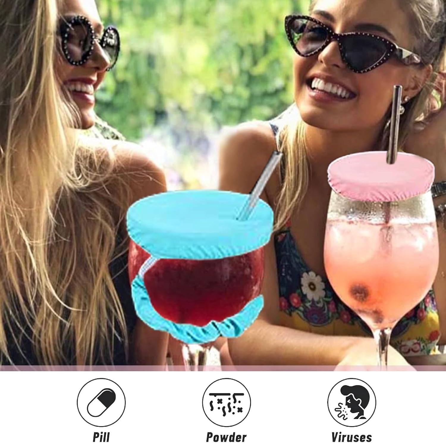 Pack of 4 Ko Drop Protection Bracelet, Drink Protection Lid, Cap Scrunchie Hair Band, Drink Cover, Hair Scrunchie, Reusable Drink Lid, Night Cap, Ideal for Bars and Parties image number 5