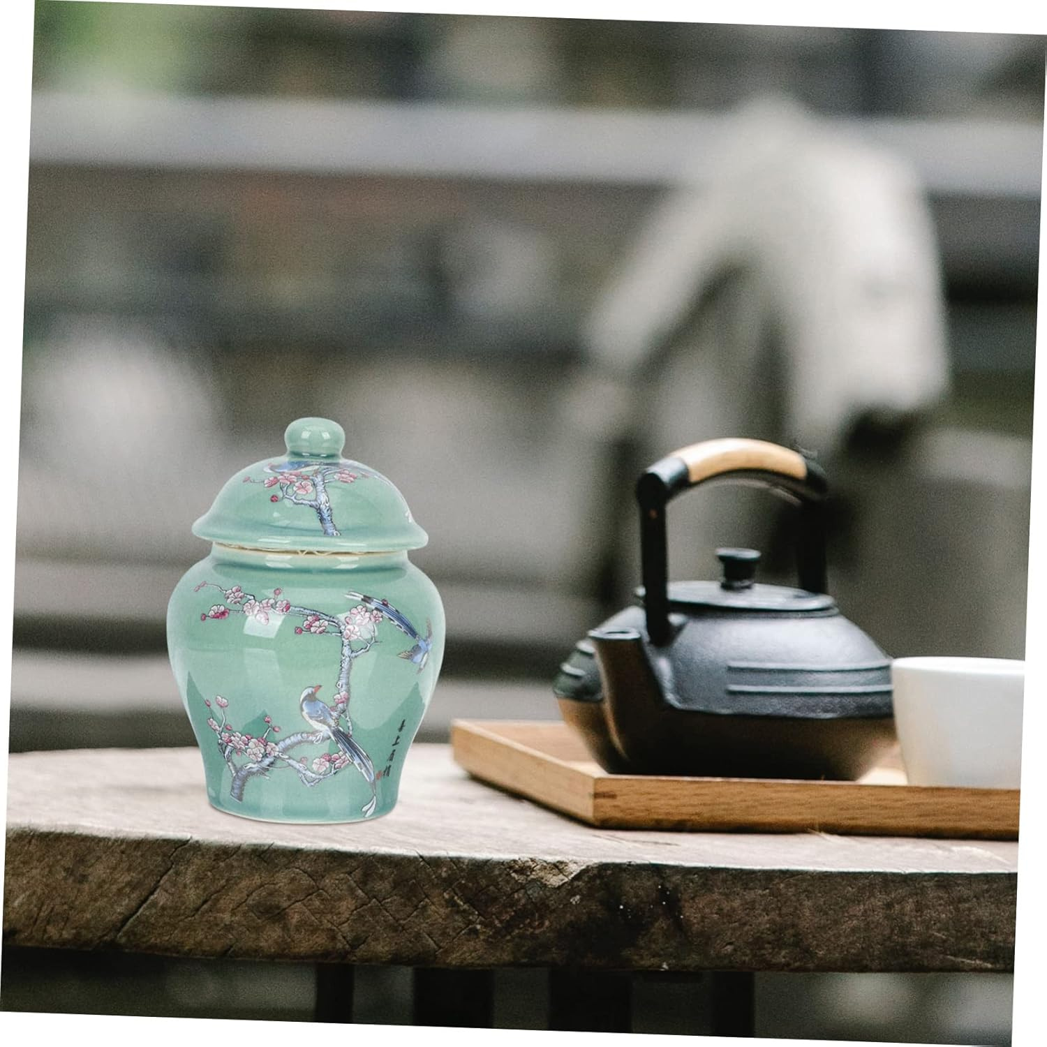 FUNOMOCYA Ceramic Tea Canister Sealed Tea Storage Jar Blue and White Porcelain Small Vintage Style Home Use image number 5