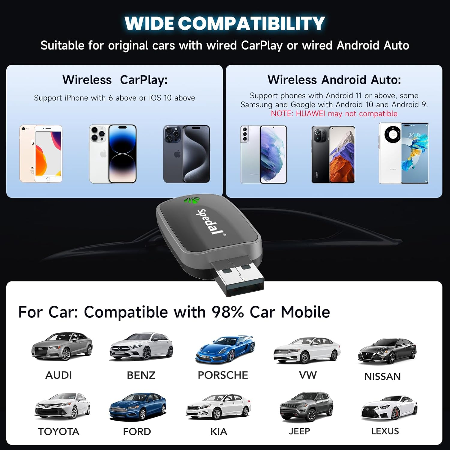 Mini Wireless Carplay & Android Auto Adapter - 2-In-1 Plug & Play Dongle for Iphone/Android, Convert Wired to Wireless, USB-A/C Support (2016+ Cars) image number 1
