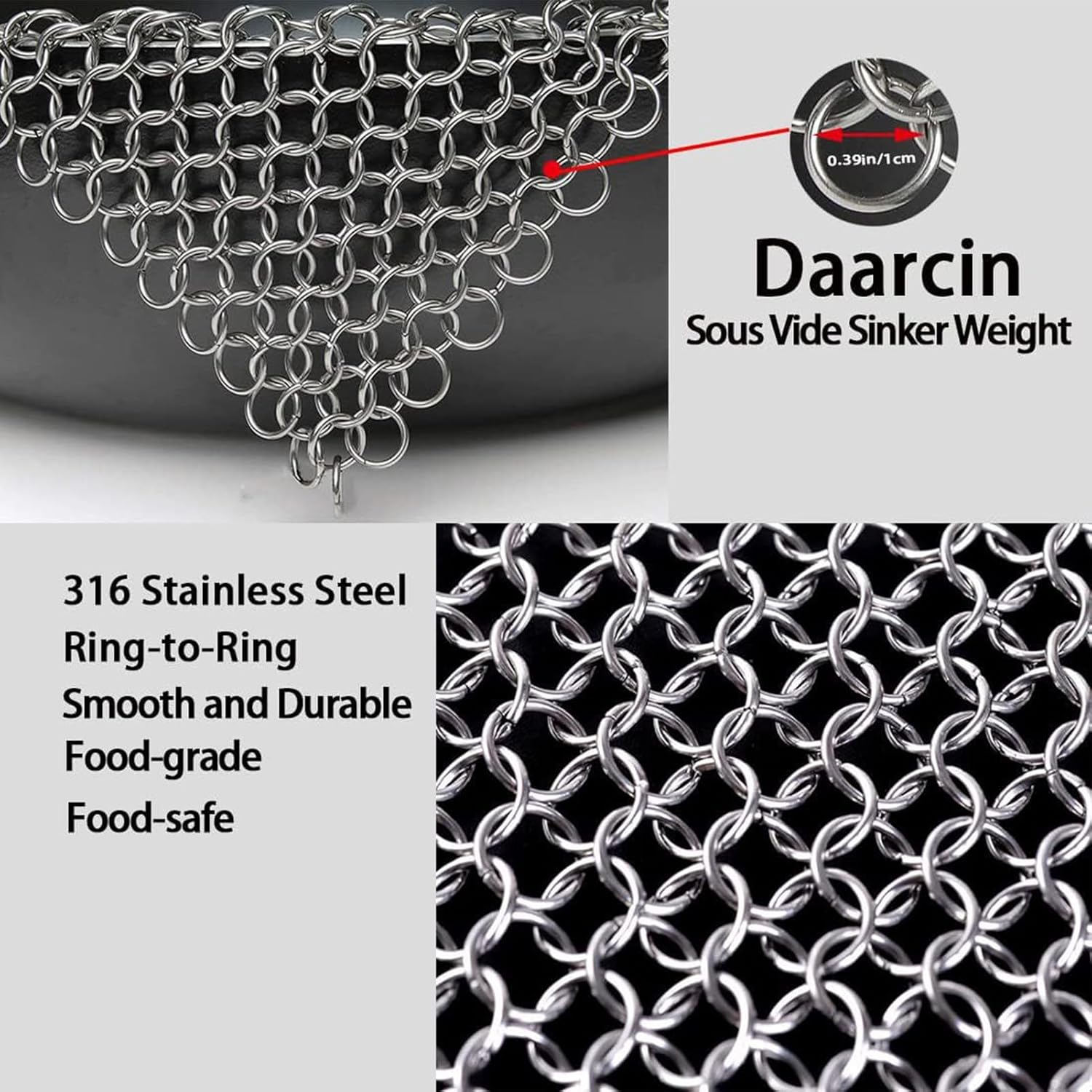 Sous Vide Chain Weight &ndash; Stainless Steel Cooking Weight, Mesh Food Net | 304 Food Grade Reusable Accessory for Full Submersion, Keeps Bags Steady in Water Bath, Ideal for Healthy Slow Cooked Meals