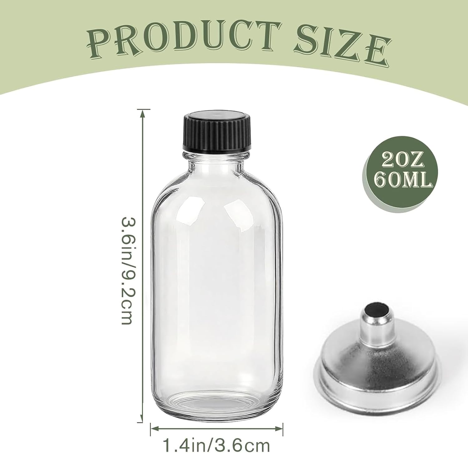12-Pack 2Oz (60Ml) Glass Shot Bottles with Caps with Pouring Funnel - Ideal for Hot Sauce Bottles, Whiskey, Liquid Storage, Wellness, Miniature & Wedding Decor image number 2