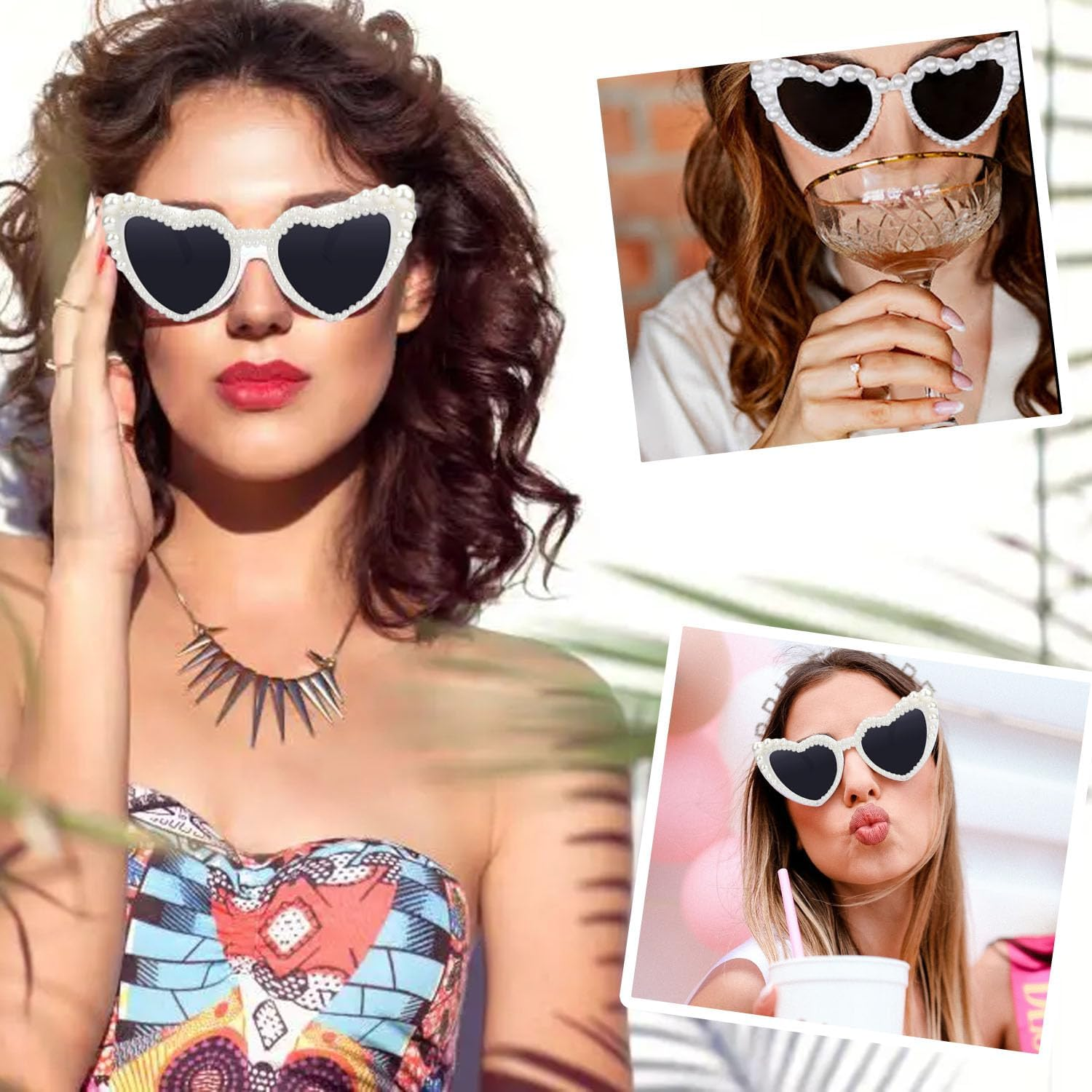 AXERHK Pack of 4 Bride Wedding Accessories, Bride Beaded Headband Bride Headband Heart Sunglasses Heart Glasses Stag Night Women Bride to Be Accessories Bridal Bachelorette Party Decoration image number 2