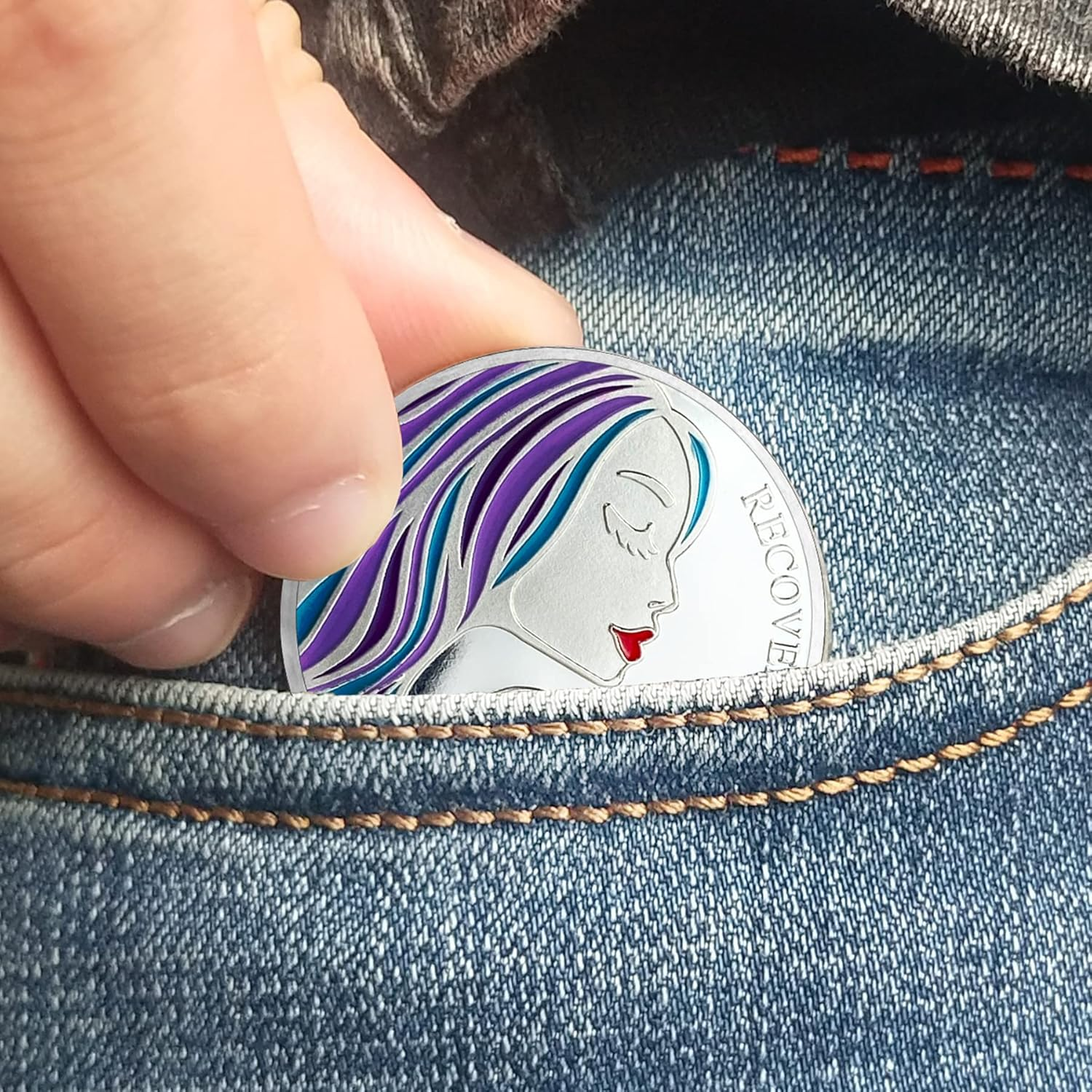 3 Year Sobriety Coin - Sober Woman - AA Medallion Chips Recovery Token for Woman image number 4