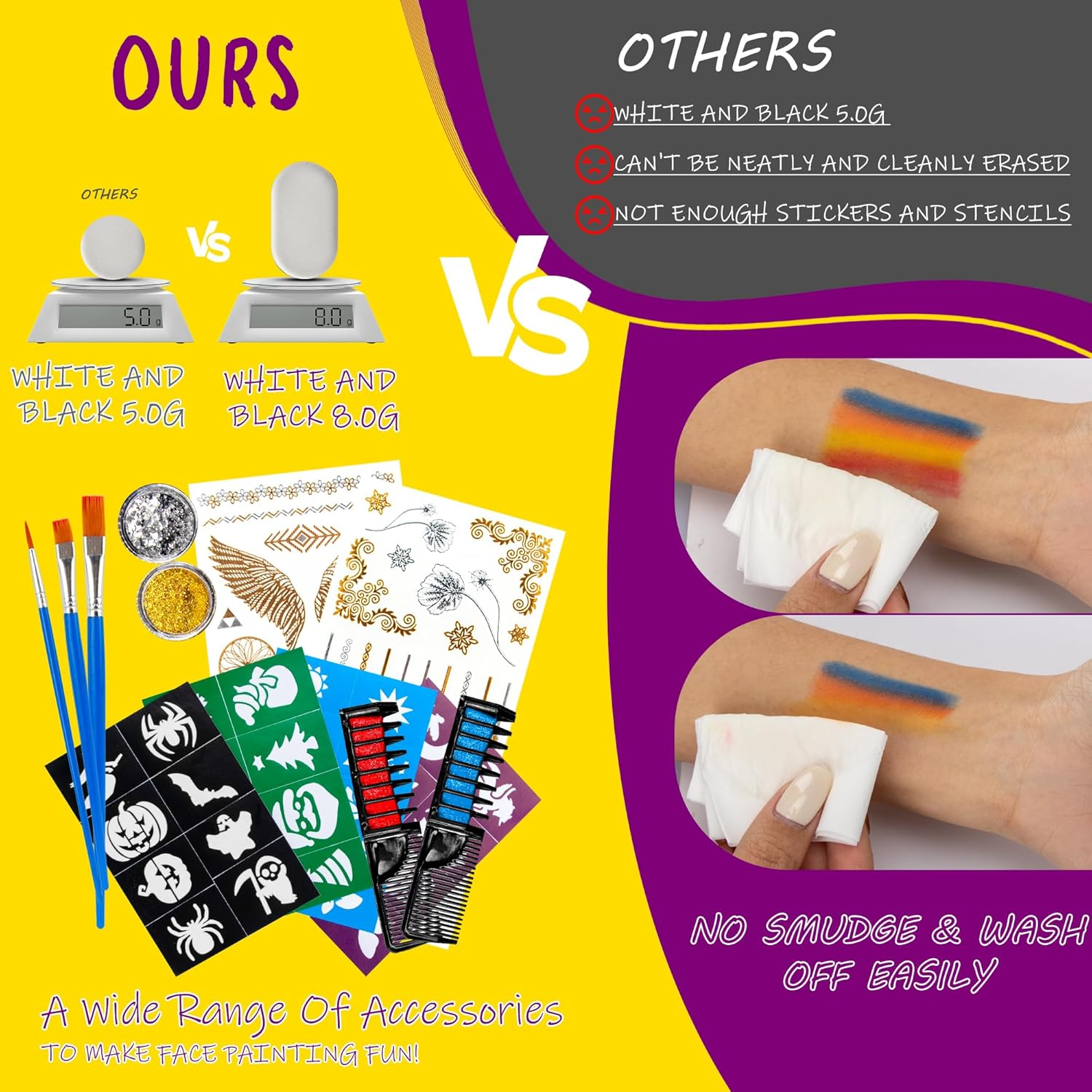 Face Painting Kit for Kids - 20 Colors Water Based Non Toxic Face Paint Kit, Face Painting Kit Professional Includes Hair Chalks,Brushes,Stencils & Tattoos - Party Halloween Christmas Makeup Kit