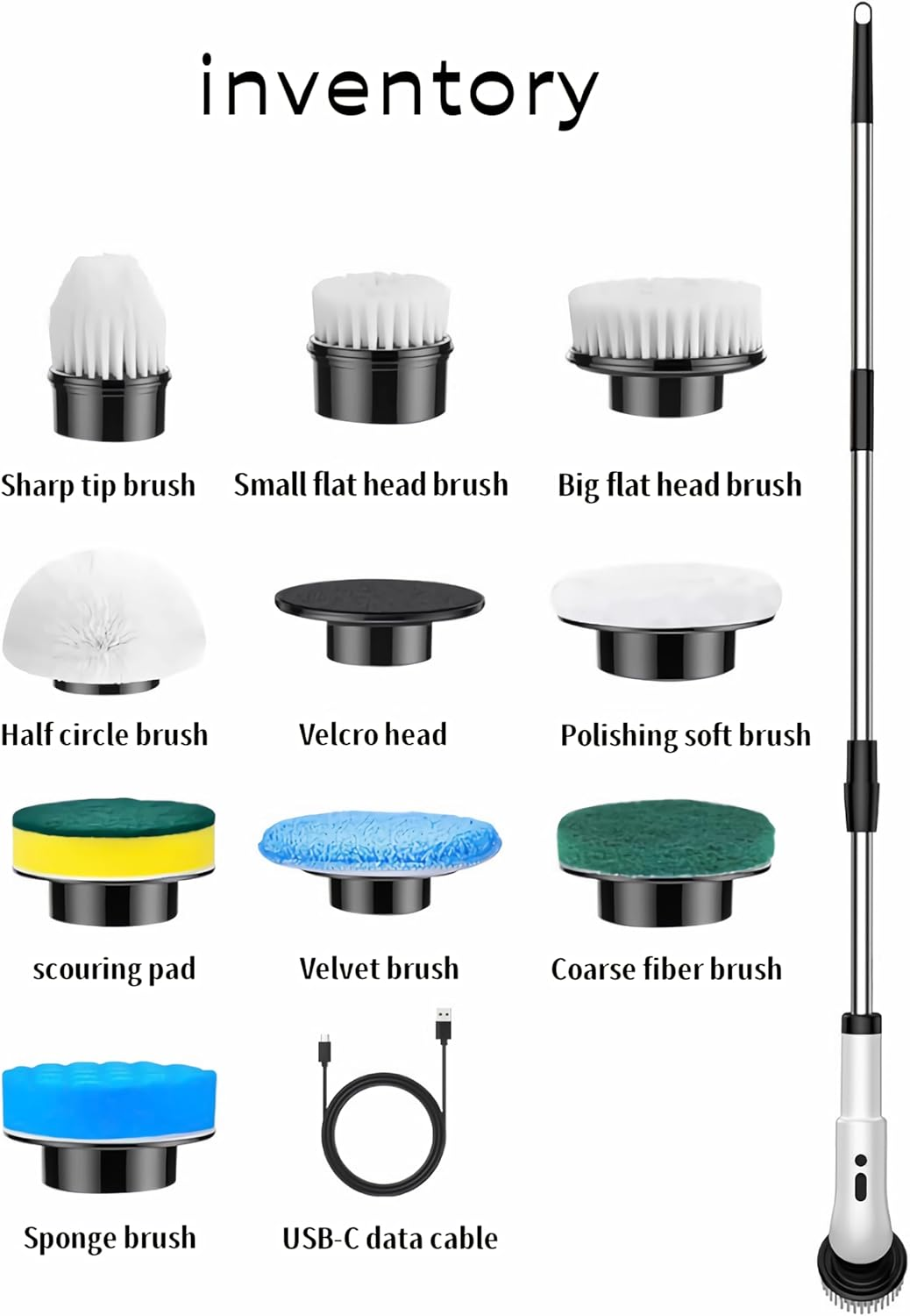 Electric Spin Scrubber, [IPX7 Waterproof] Cleaning Brush with 9 Replaceable Brush Heads, Power Scrubber for Bathroom, Kitchen, Floor, Tub, Toilet image number 2
