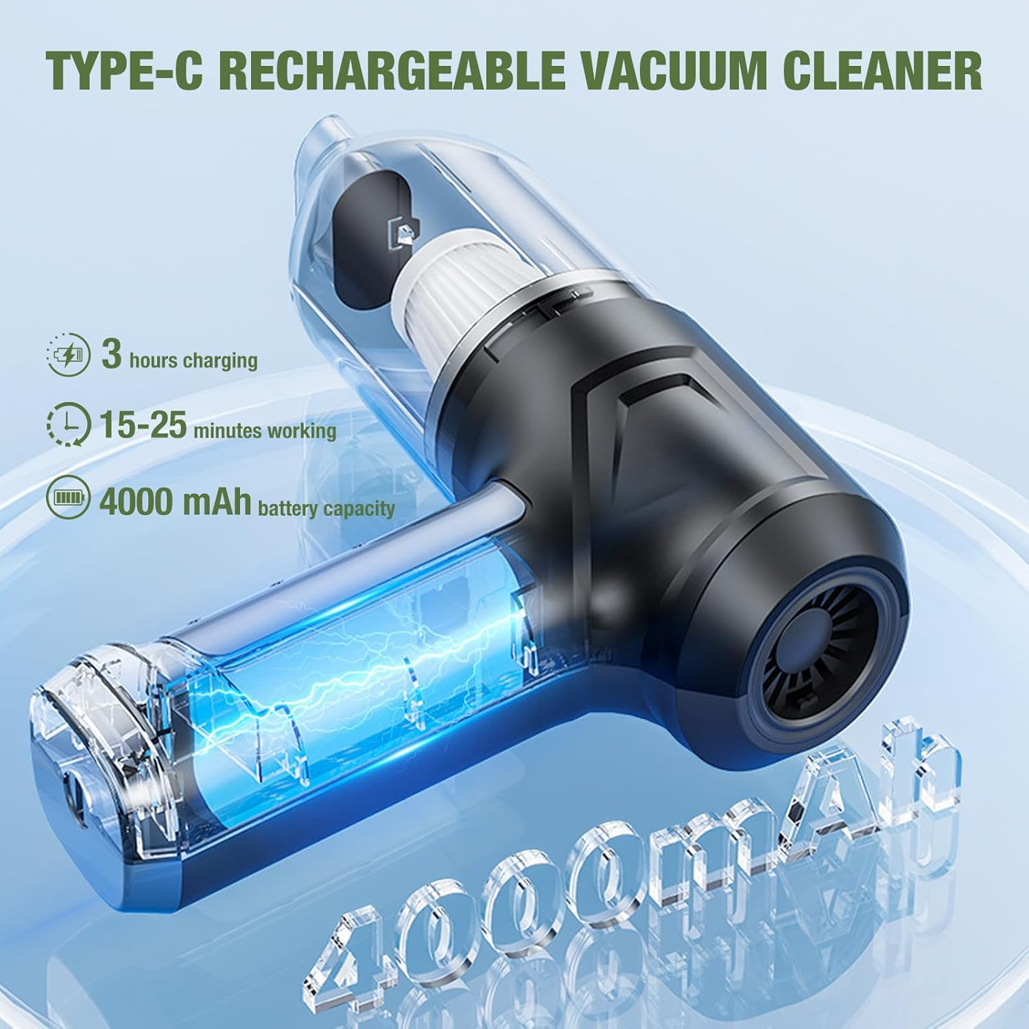 Handheld Vacuum Cordless, 13000PA 4 in 1 Portable Car Vacuum, Mini Vacuum Cleaner, Handheld Pet Vacuum, with Brushless Motor, for Car/Office/Home/Pet/Keyboard image number 6