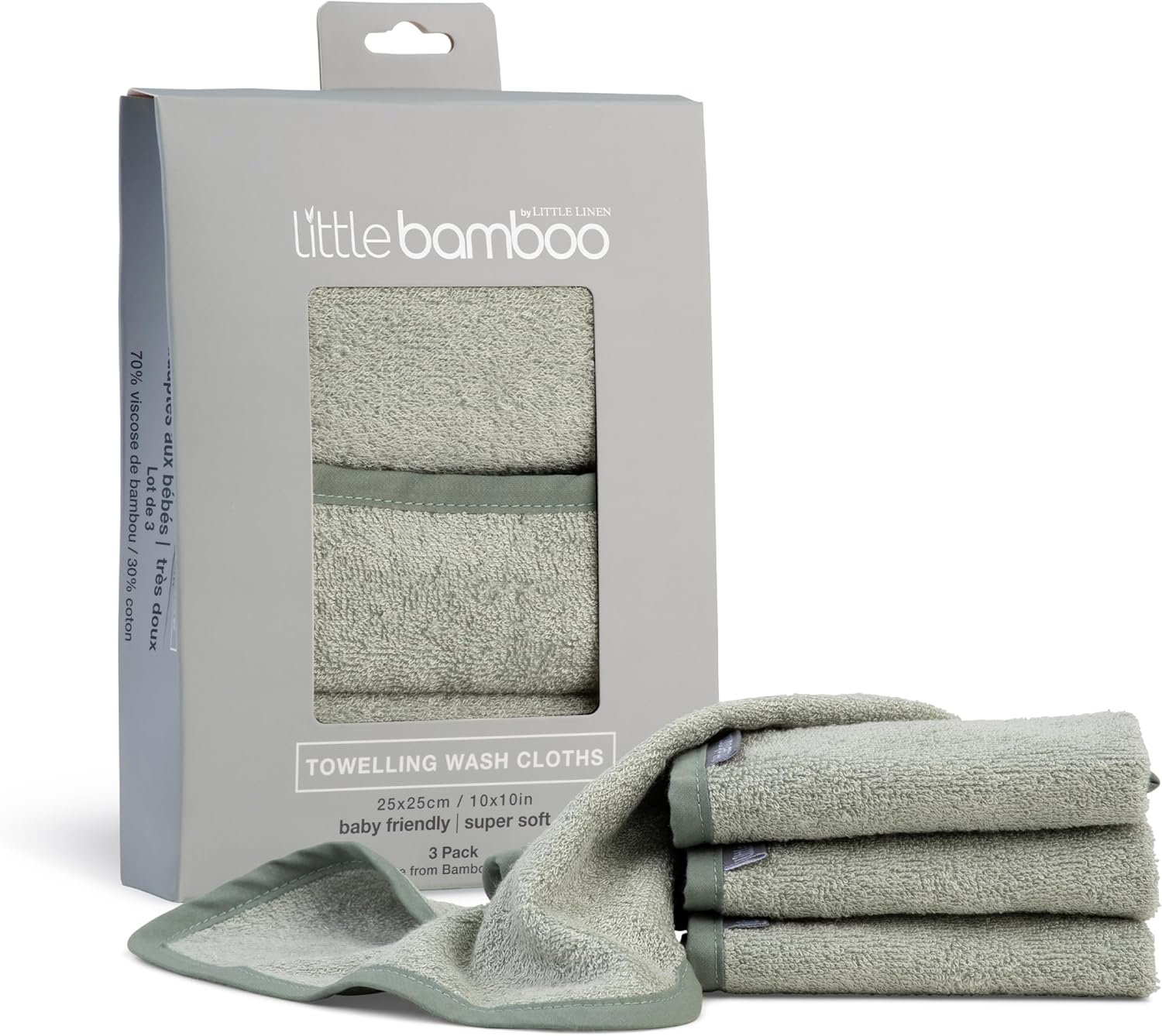 Little Bamboo Towelling Baby Washer Face Cloth, Natural (Pack of 3) - Natural image number 4