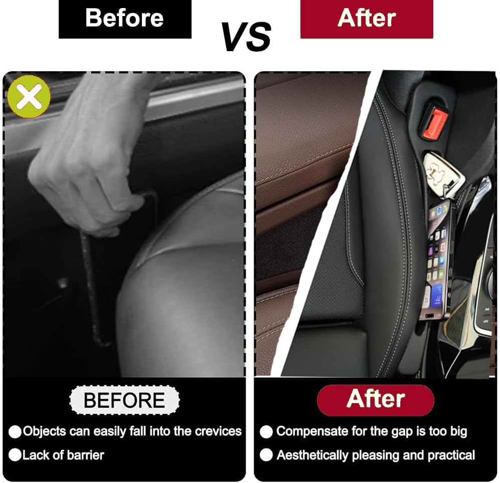 Upgraded Car Seat Gap Filler, Soft Foam Car Gap Filler with Built-In Recessed Storage Organizer, Universal Multifunctional Car Accessories 2 Pack