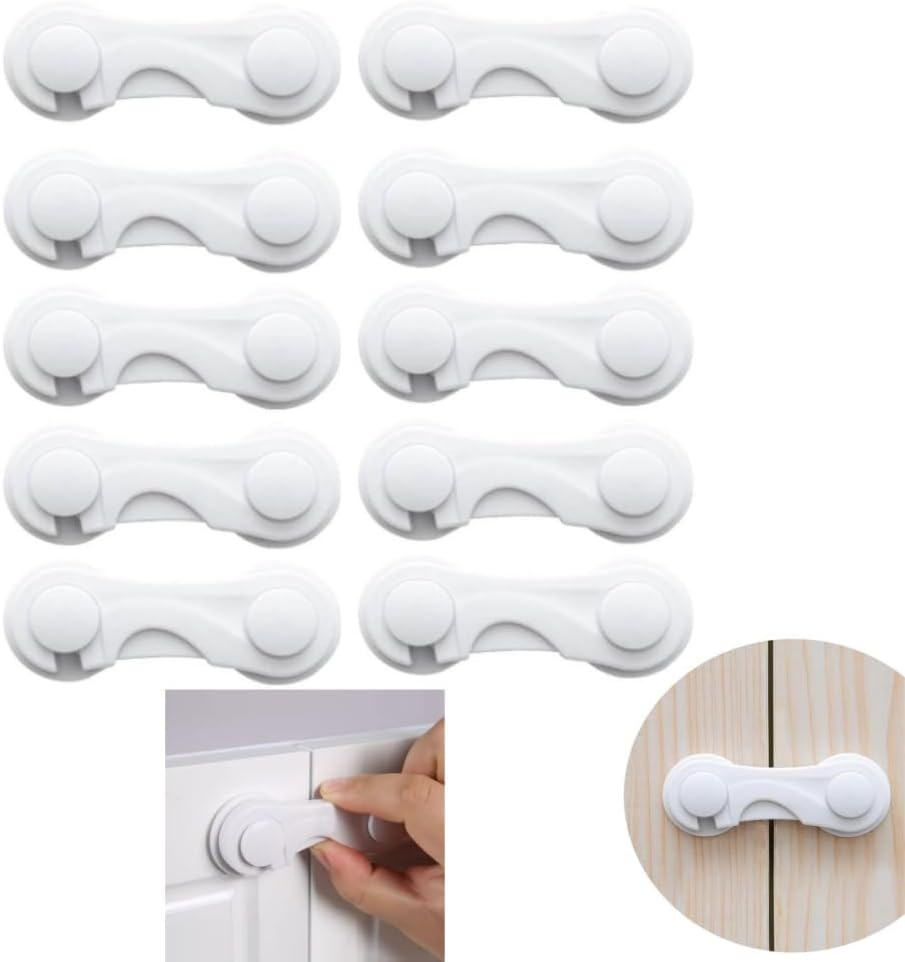 10 Pack Child Safety Locks,With Removable Adhesive Tape,Baby Safety Cabinet Locks for Wardrobe Cupboards Closet Pantry Door Oven and Freezers（White） image number 3