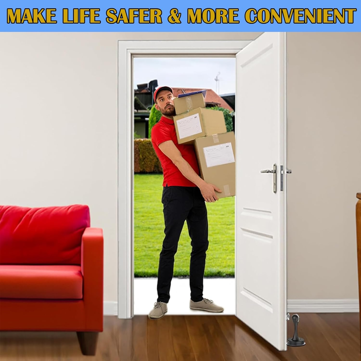 Door Stoppers,Heavy Duty Stainless Steel Holders for Bottom/Top,Wall/Floor Mount,No Drilling Door Stop with 3D Adhesive Tapes,2 Pcs