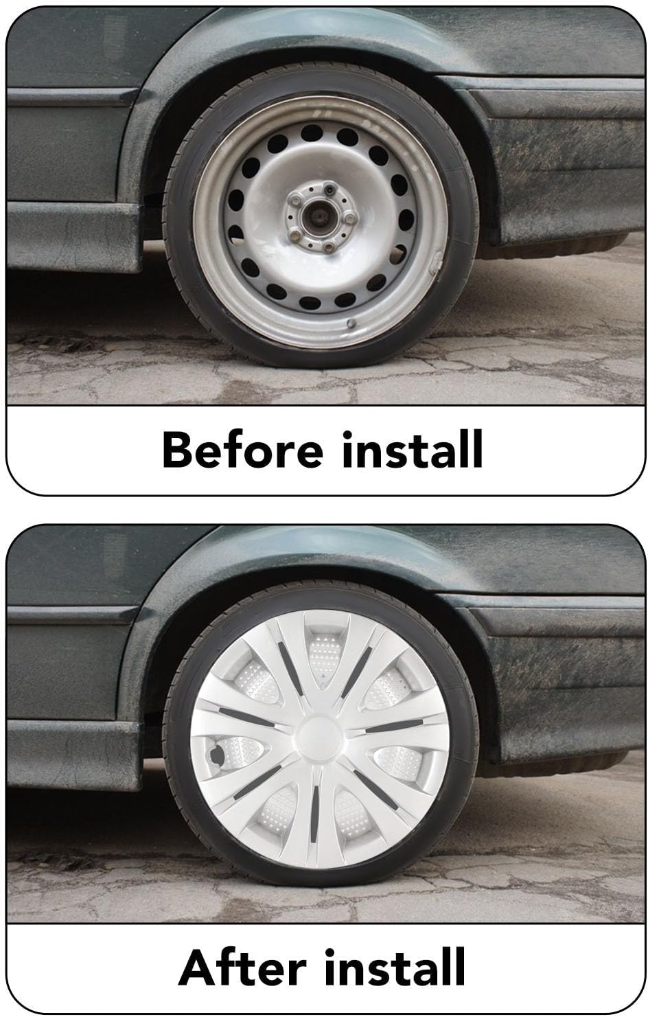 4Pcs Wheel Cover Hubcaps, 15 Inch Silver Sporty Strong Snap on Wheel Rim Cover for Cars Trucks Vans, Universal Fit for Steel Wheel, Easy to Install