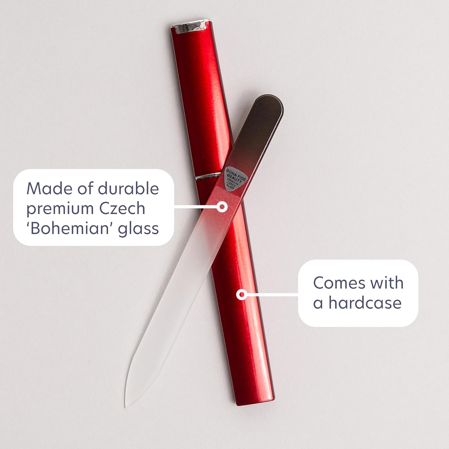 (Pearl Black and Pearl Red Combination) - Glass Nail File, Pearl Black Red Colour Combination, Czech Glass Nail File, Medium Size, Double Sided Glass File Etched Pointed (Black Red) by Bona Fide Beauty image number 5