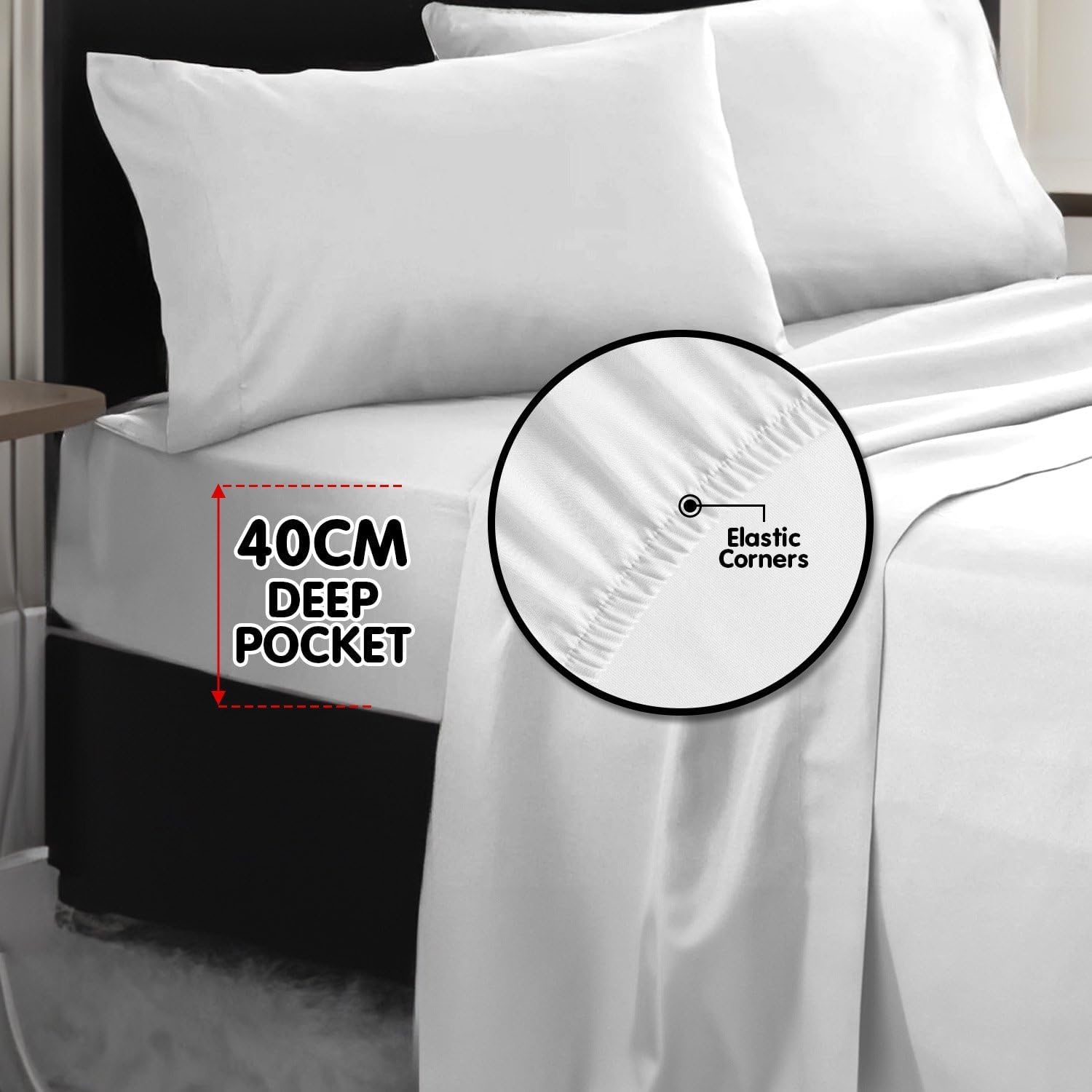 4Pc 1000 Thread Count Cotton Rich King Bed Sheet Set CVC Microfibre Blend in White image number 3