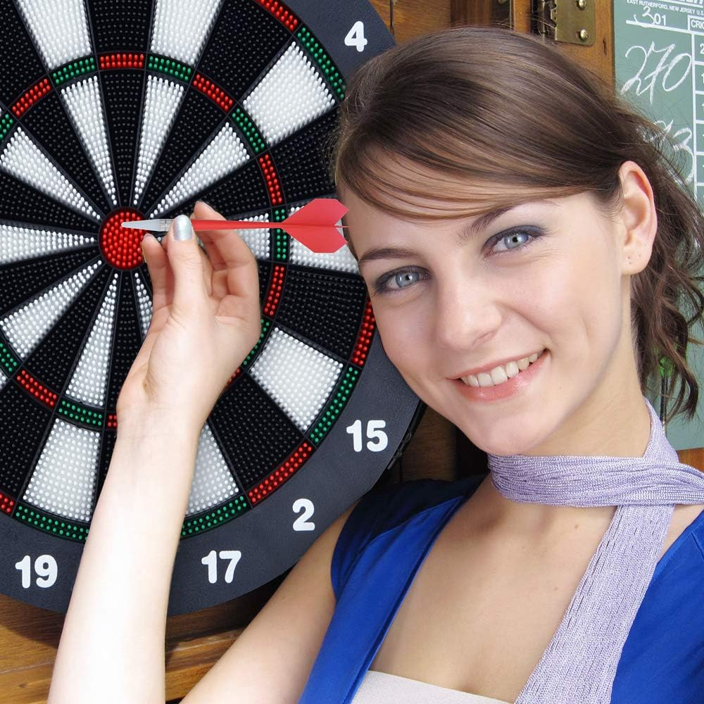 Portzon Dart Board, 16.4 Inch with 6 Rubber Safety Tip Darts Dartboard Game Set, Office Relaxing Sport & Family Leisure Time image number 4
