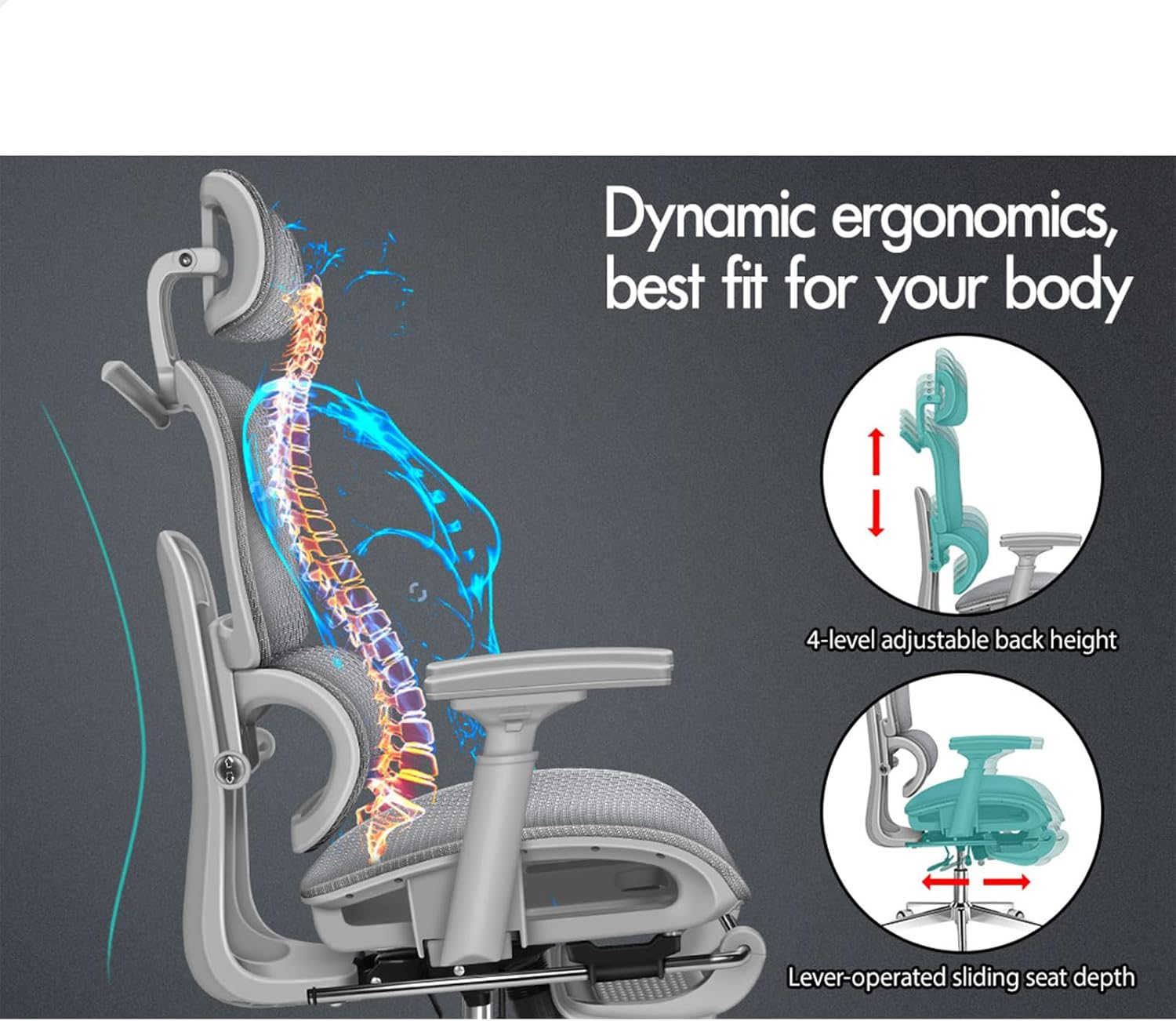ALFORDSON Ergonomic Office Gaming Chair with 3D Armrest Prox Series, Executive Study Chair with Adjustable Lumbar Support, Computer Desk Mesh Chair with Adjustable Headrest & Footrest, All Grey