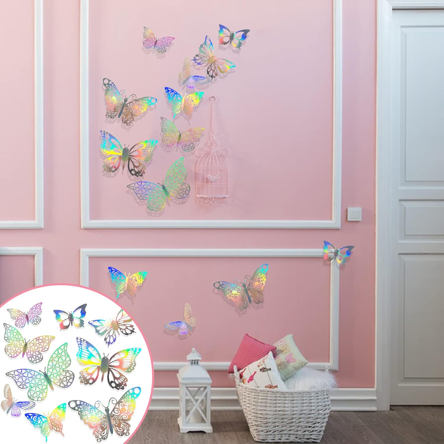 3D Hollow Butterfly Wall Sticker, 36Pcs Laser Silver Butterfly Wall Decoration Wall Sticker for Bedroom Wall Decal, Party Decoration, Boys and Girls image number 4