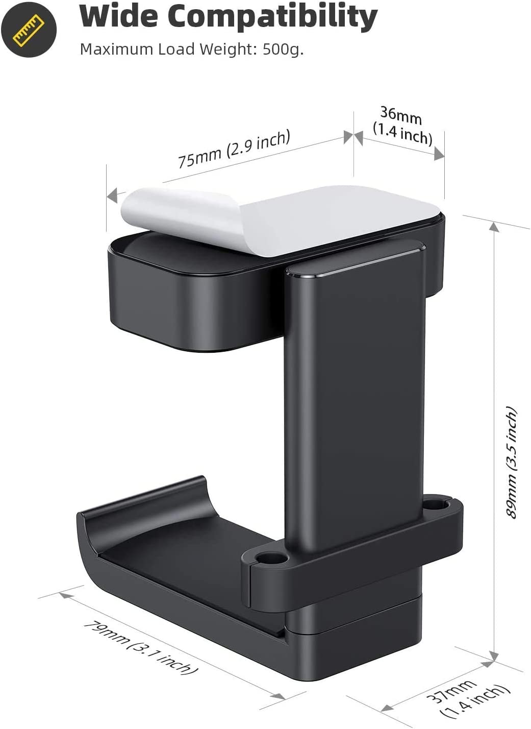 Lamicall Headphone Stand, Headset Hanger - 360 Degree Rotation Earphone Adhesive Hook Holder Mount, Table Headphone Stand with Cable Organizer, Gaming Headset Clamp-Black image number 2