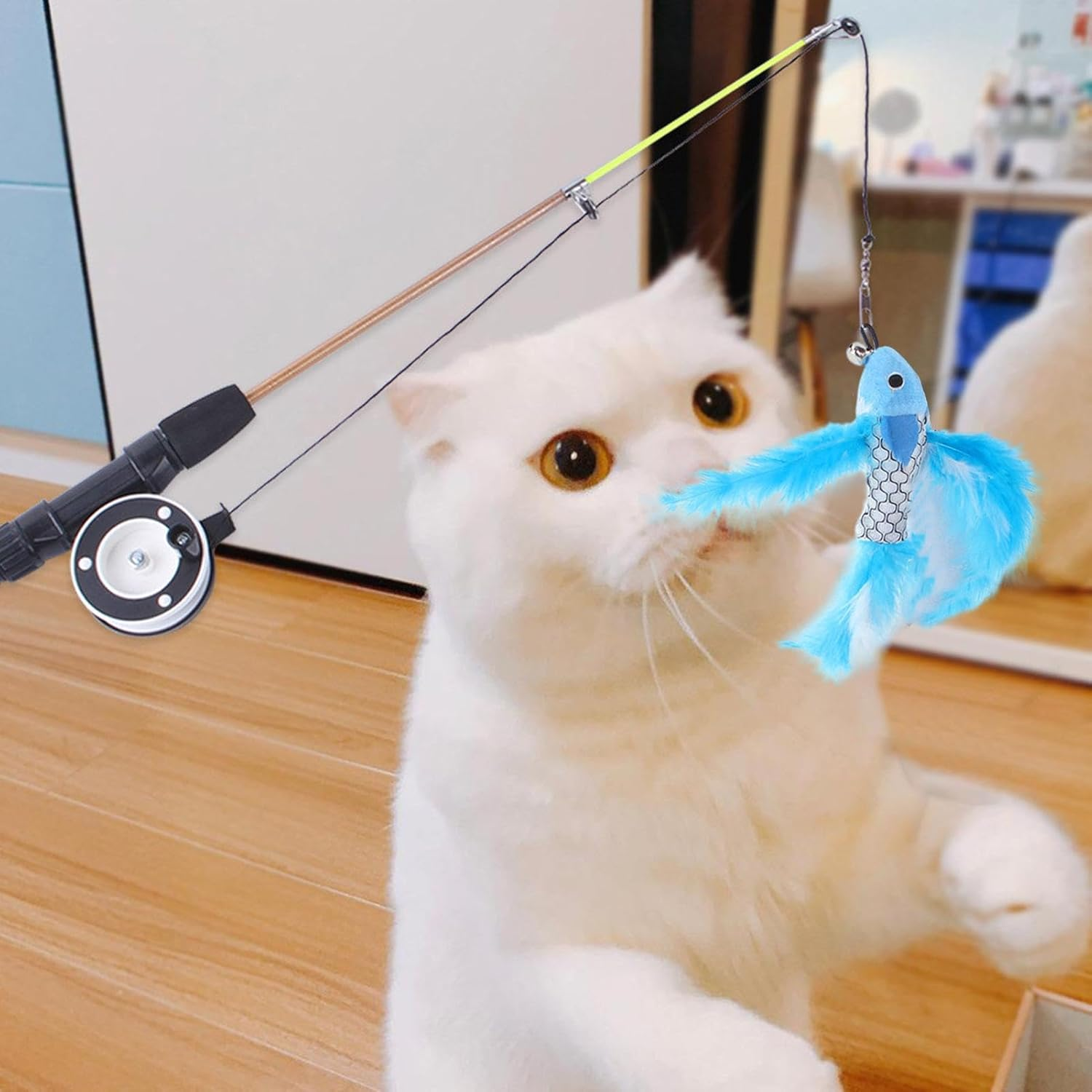 Lmyit Fishing Pole Cat Toy,Retractable Cat Wand Toy for Indoor Cats - Interactive Cat Toys Kitten Exercise Toys with 2-Section Fishing Pole for Indoor Outdoor Cats image number 6