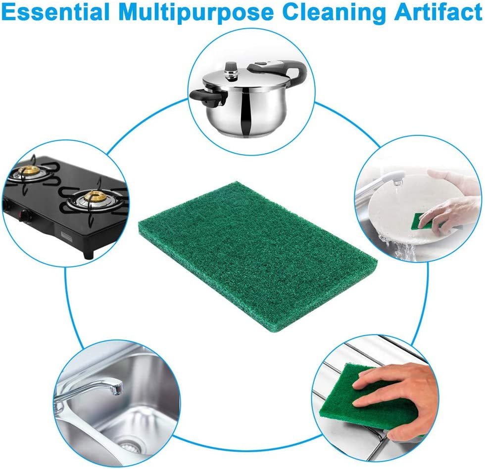 8PCS Scouring Pad - Premium Heavy Duty Scrub Pads with Antigrease Technology, Reusable Household Green Dish Scrubber, Multipurpose Scour Pad - for Kitchen Scrubber & Metal Grills, 3.9 X 5.9 X 0.36IN image number 5