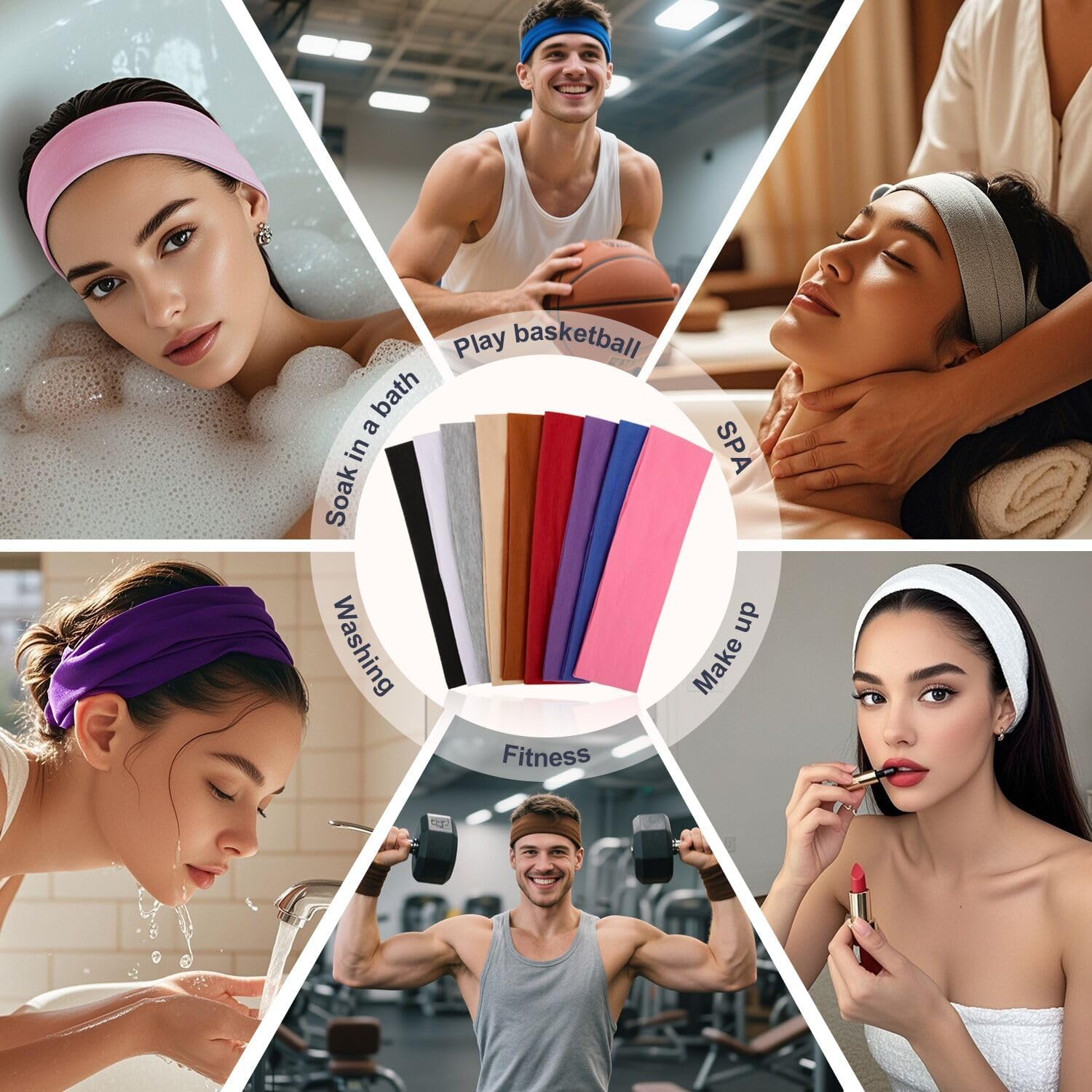 9Pcs Headbands for Women & Men, Non Slip Sweat Band Fashion Elastic Head Bands for Women'S Hair, Soft Hair Bands Cotton Cloth Stretchy Headband for Daily Workout Yoga Running Sports - 9Colors-1 image number 6
