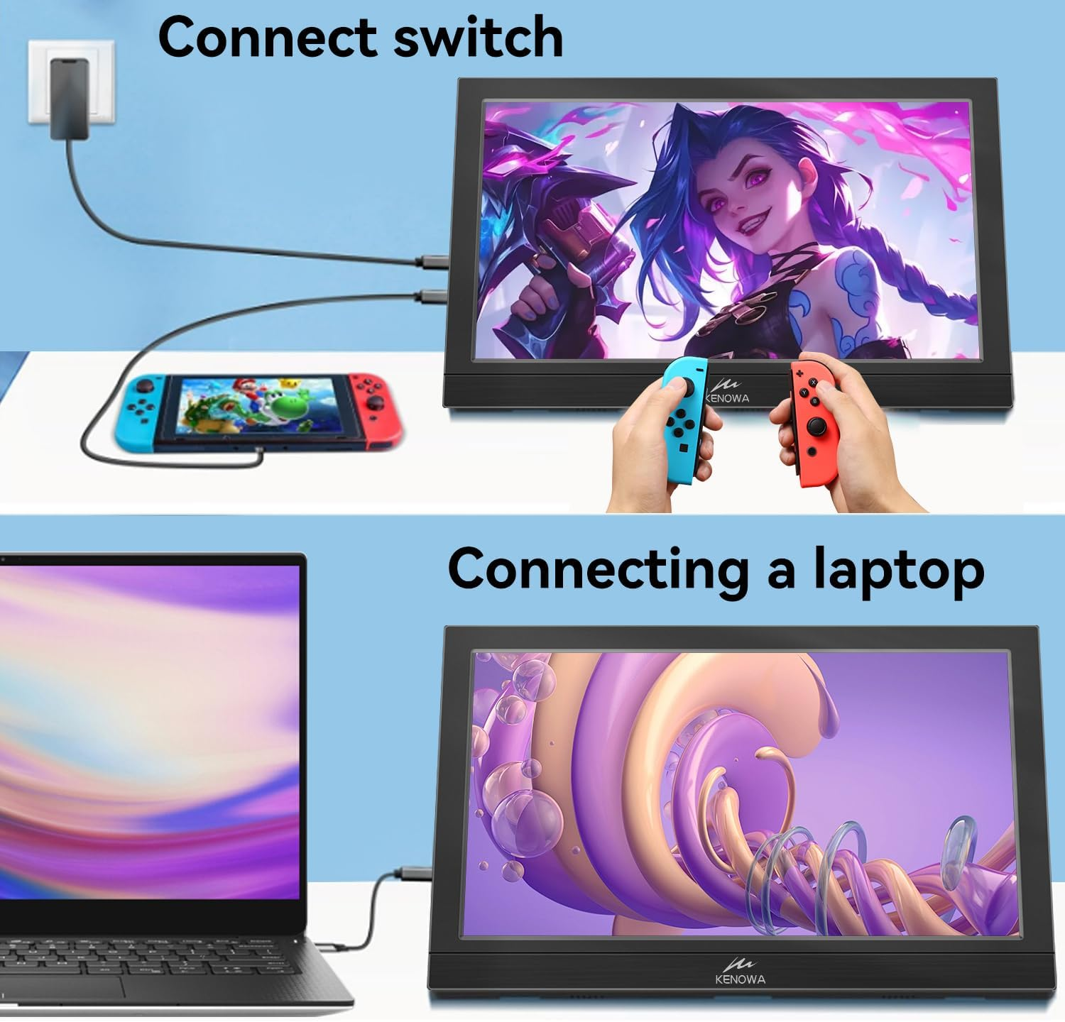 11.6 Inch Portable Monitor, Kenowa Extended Screen HDMI Type-C Computer Gaming Display for Computer/Laptop/Pc/Windows Os/Raspberry Pi/Wiiu/Xbox360/Ps4 FHD Resolution 1920X1080 image number 2