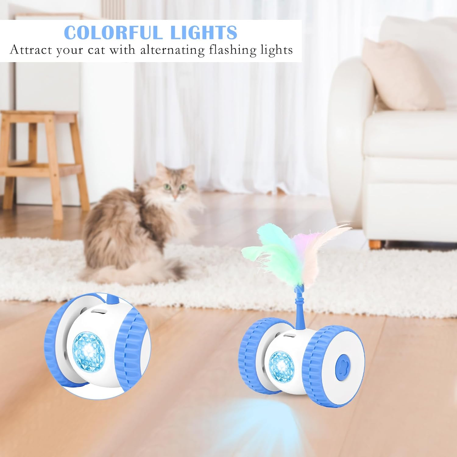 HENGBIRD Cat Toy Self-Employment, Cat Toy Electric with Feathers, Cat Toy Interactive, Interactive Cat Toy Robot Intelligence Toy for Cats, USB Rechargeable (Blue) image number 6