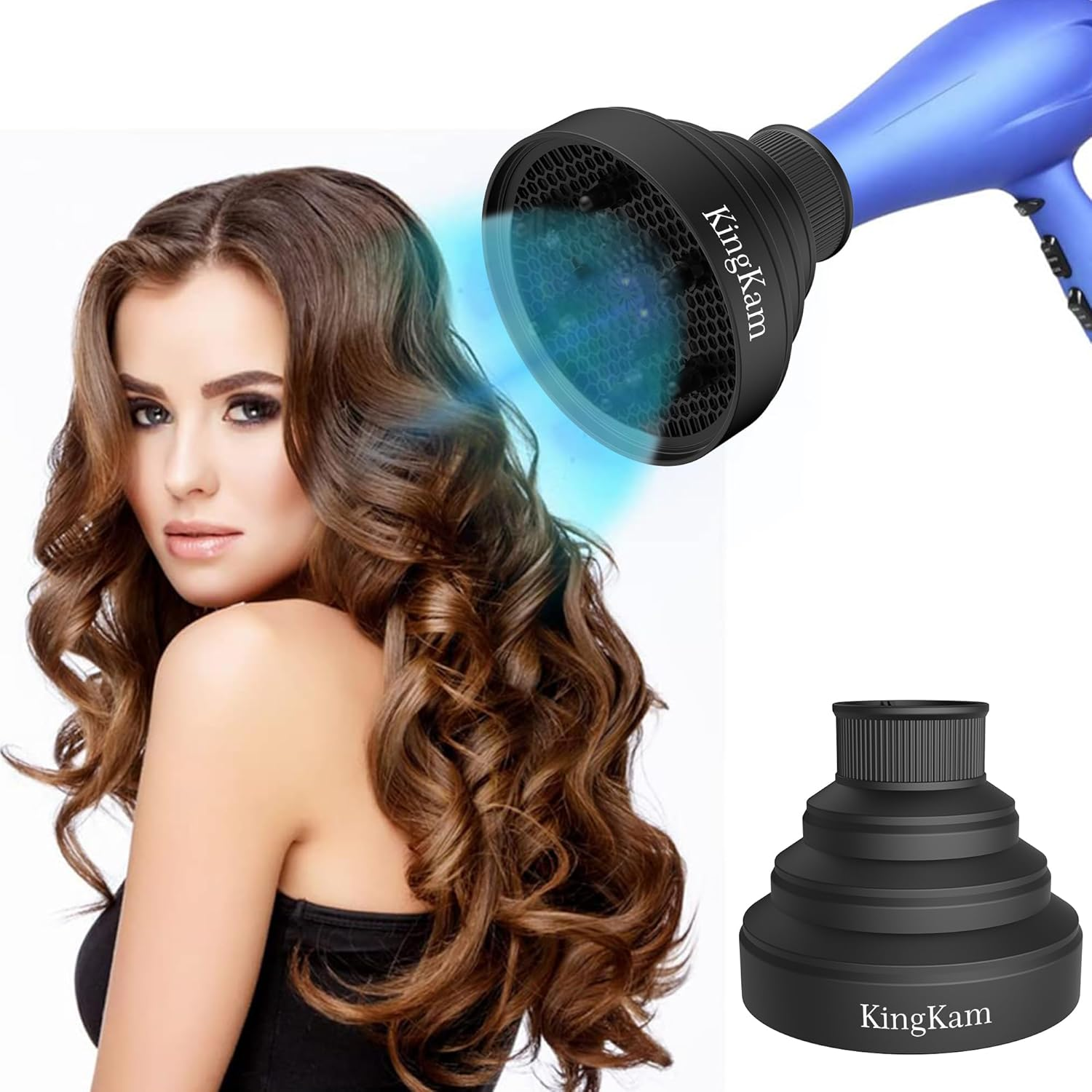 Kingkam Collapsible Hair Dryer Diffuser - Travel and Easy Storage - Diffuser Attachment Fit Most Hair Dryers with Nozzle Diameter D-1.575Inch to 1.968 Inch (4-5Cm) - Black image number 1