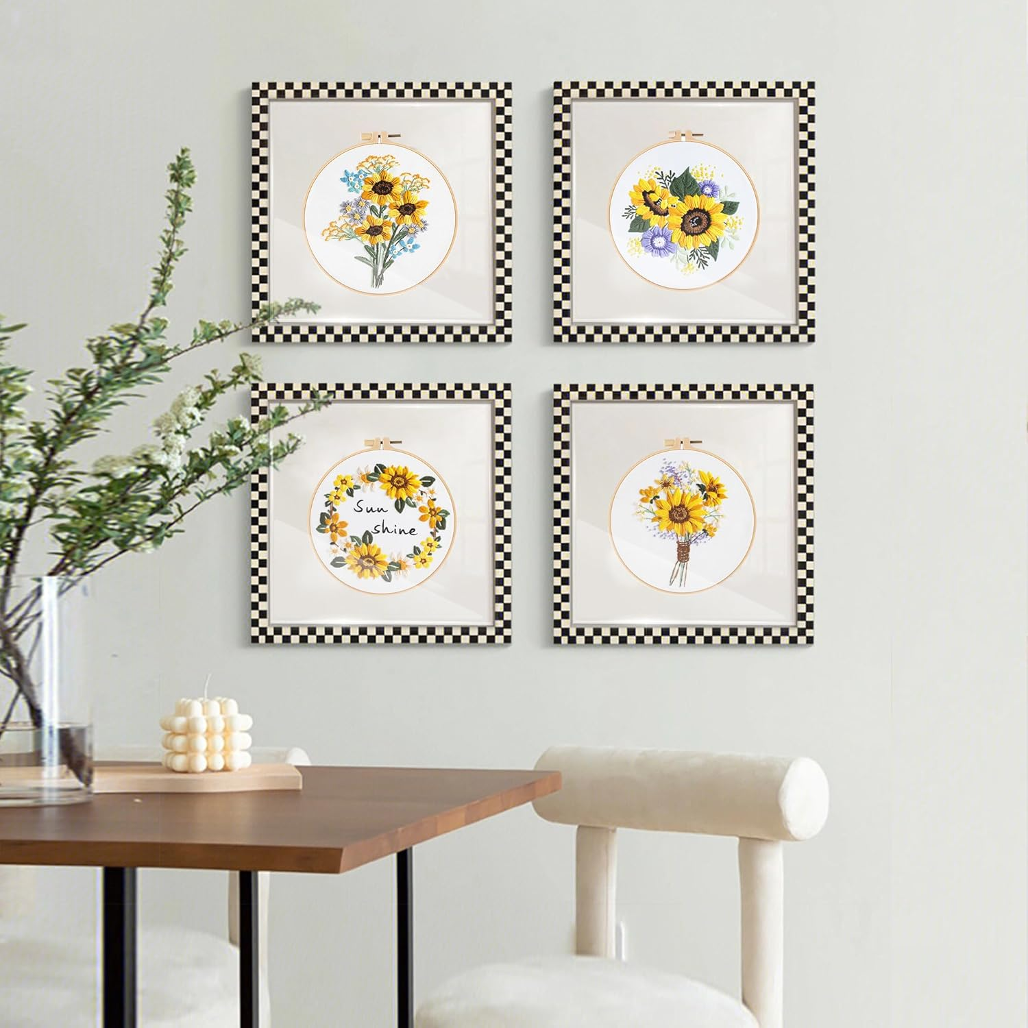 SHIPKEY 4 Sets Embroidery Kit, Beginner Stamped Stitching Kit for Adult, Starter Hand Embroidered Kits with Stamped Patterns | Sunflower image number 6