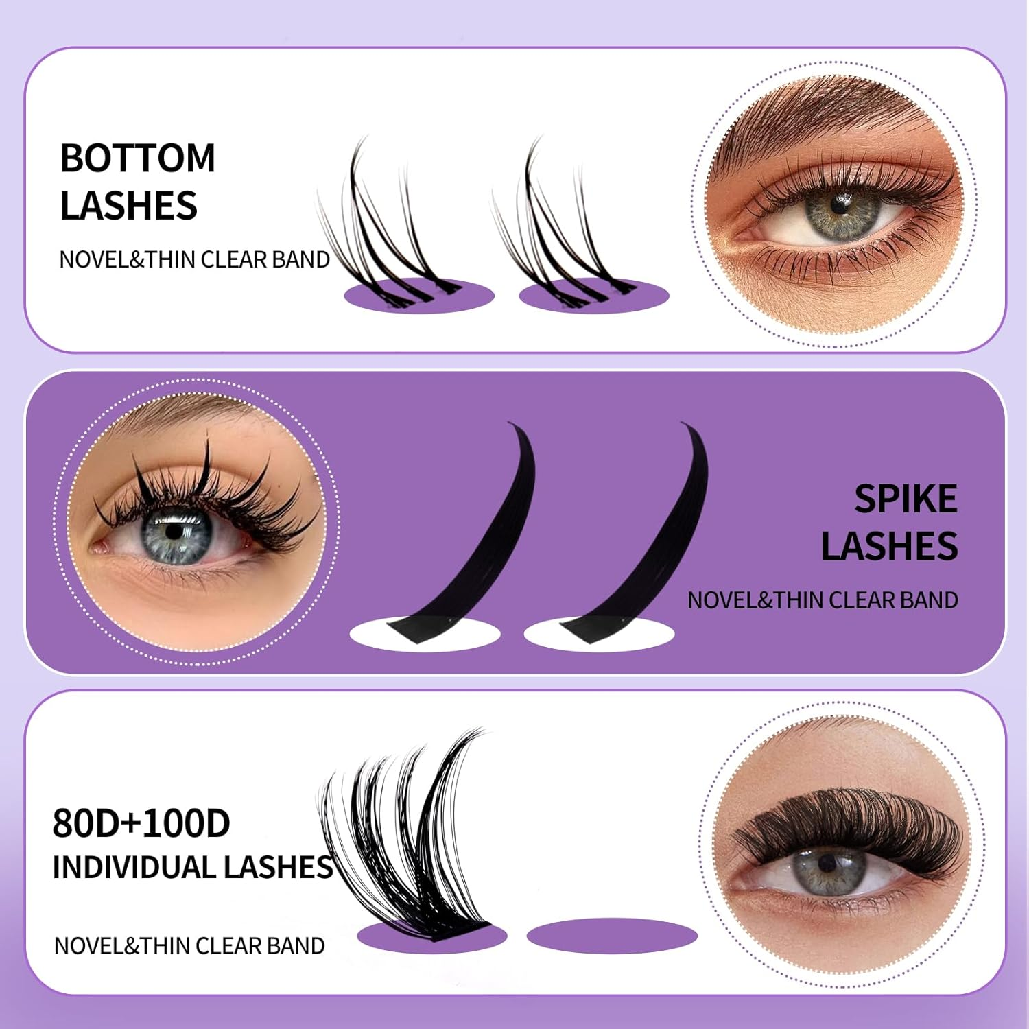 WENDY Lash Clusters Spikes Eyelash Clusters Bottom Lashes Volume Cluster Eyelash Extensions DIY Manga Cluster Eyelash at Home（Spikes-80D+100D-D-12-18Mm） image number 1