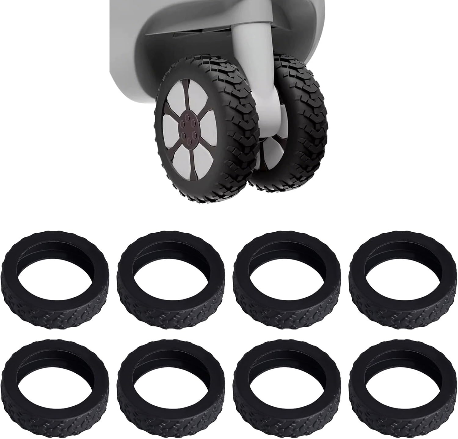BGENHPON Luggage Wheels Cover Dustproof Anti-Noise Shock Absorption Universal Silicone Protector for Travel Suitcase 8Pcs Black image number 2